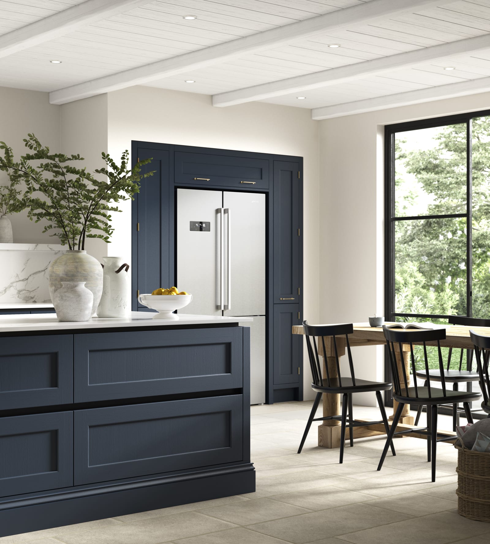 Integra Ludlow, a contemporary take on a Shaker kitchen, where the premium frontal features panelled doors with integrated handles,