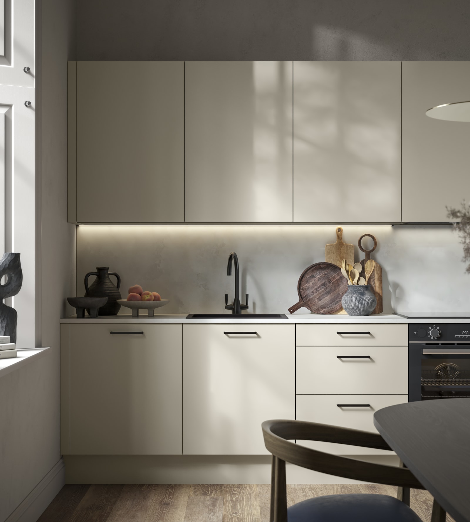 Modern kitchen design with a lightweight wood-effect finish