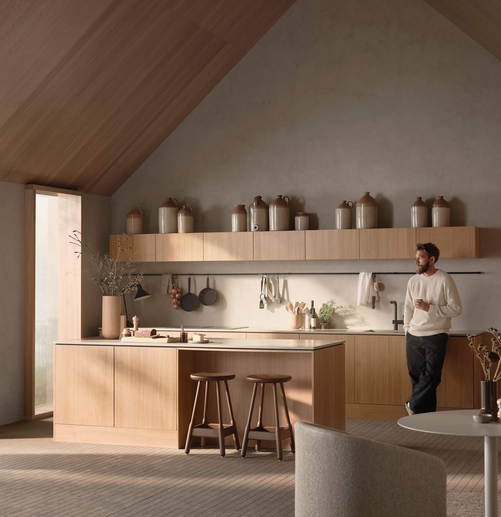 Within Wood kombinerer moderne design med gjennomtenkte funksjoner. Med vertikal trestruktur, naturlige materialer og gjennomtenkte detaljer skapes et rom som oppleves både rolig og innbydende.