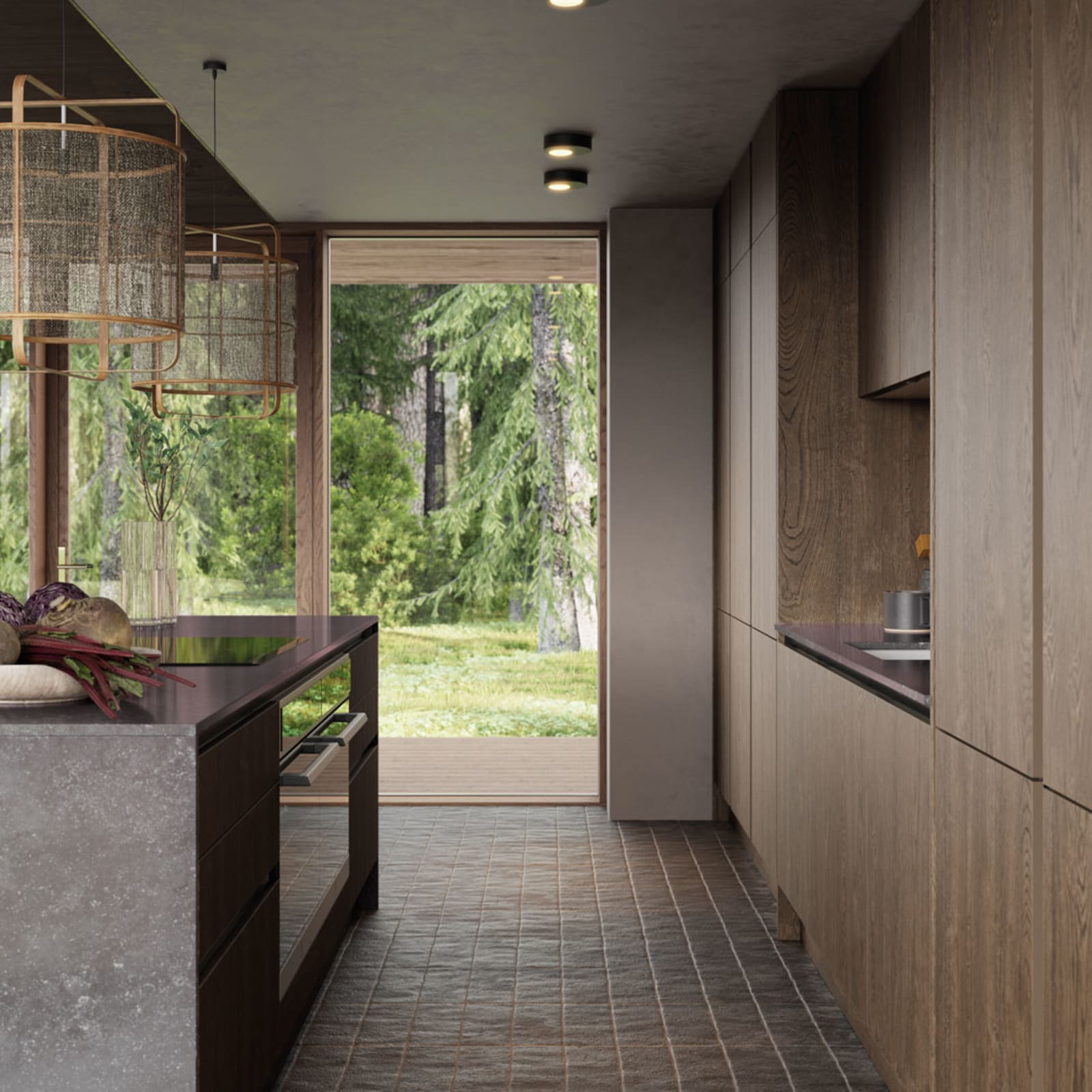 Integra Nordic Nature. Modern kitchen concept with a sleek handless design and fluted oak effect wood doors