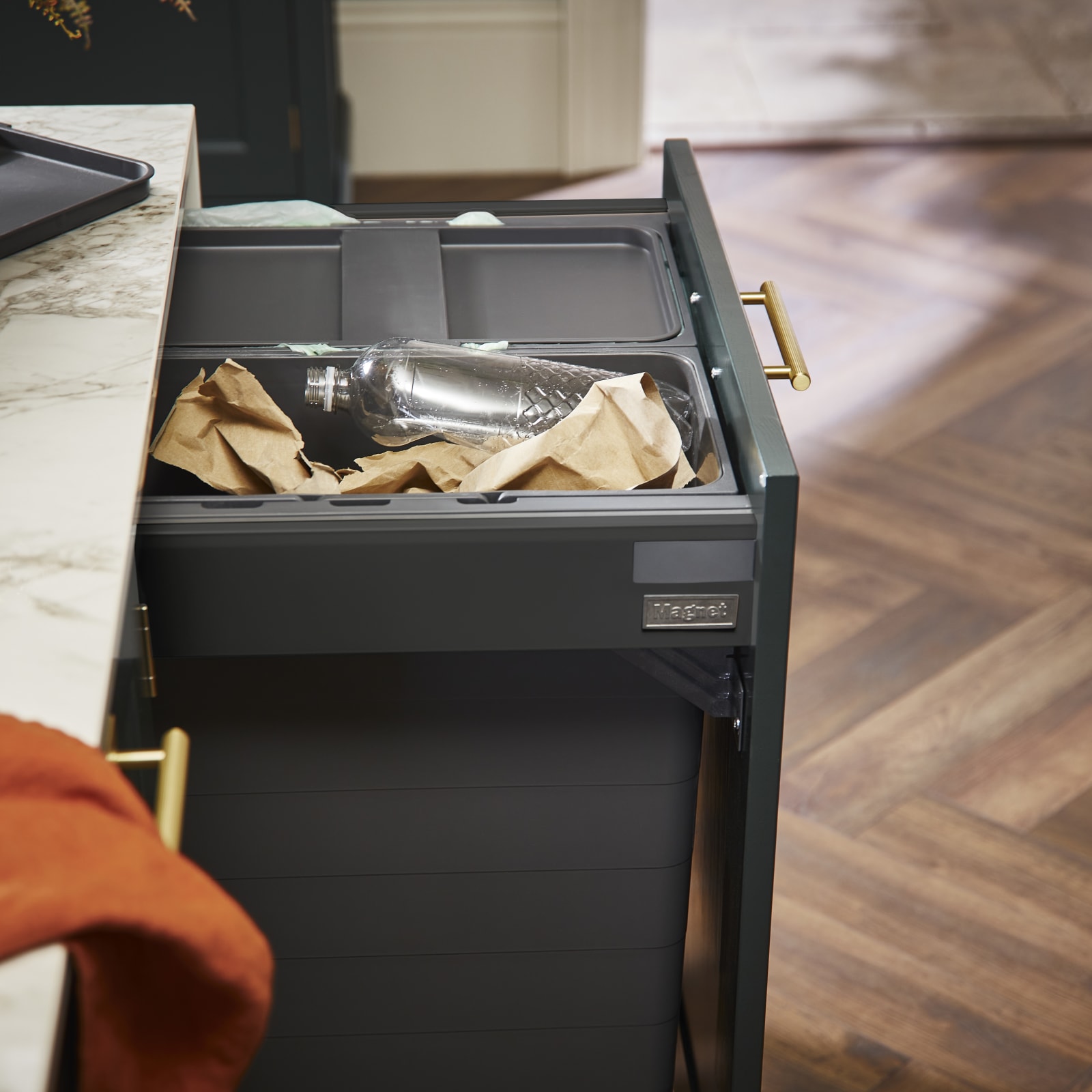 Recycling bin in kitchen drawer