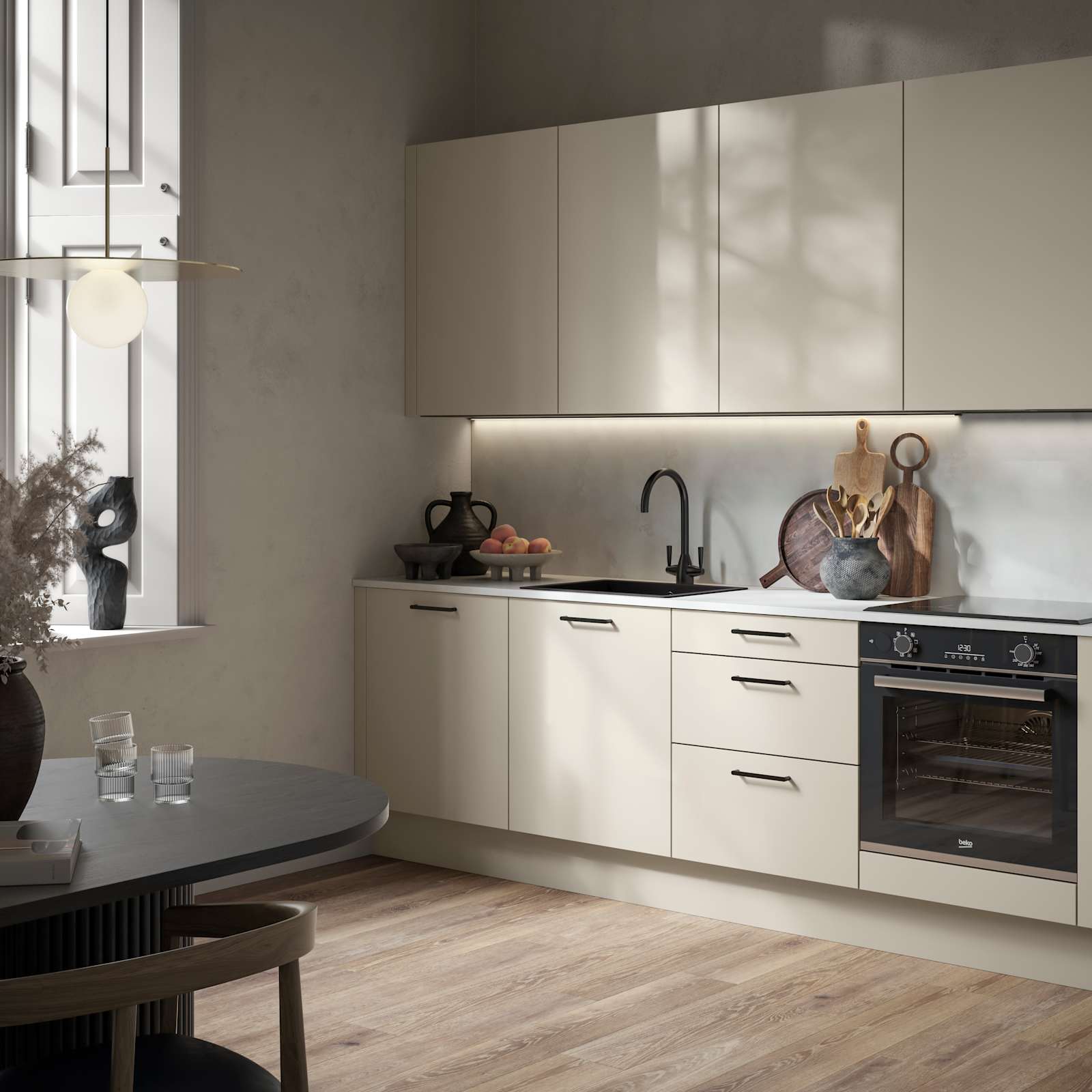 Modern kitchen design with a lightweight wood-effect finish