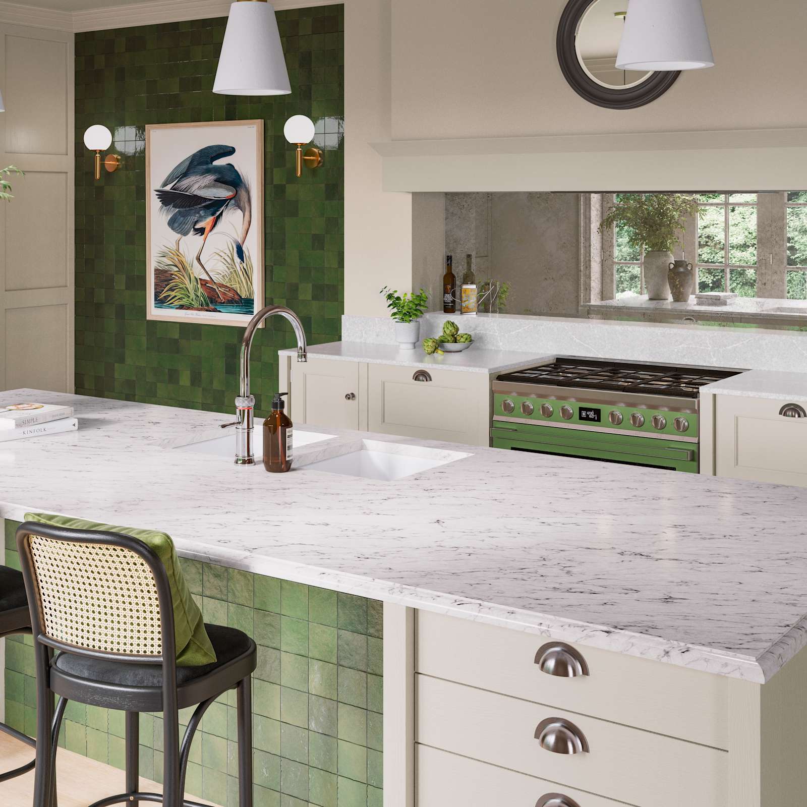 traditional Shaker-style kitchen range featuring panelled doors with visible woodgrain and beading detail