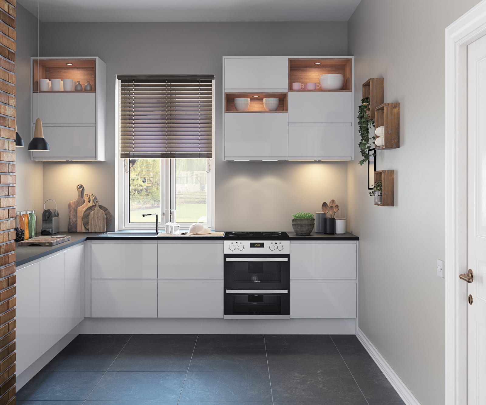 Luna Kitchen from Magnet. An affordable handless look with integrated J Pull doors for a stylish and modern look.