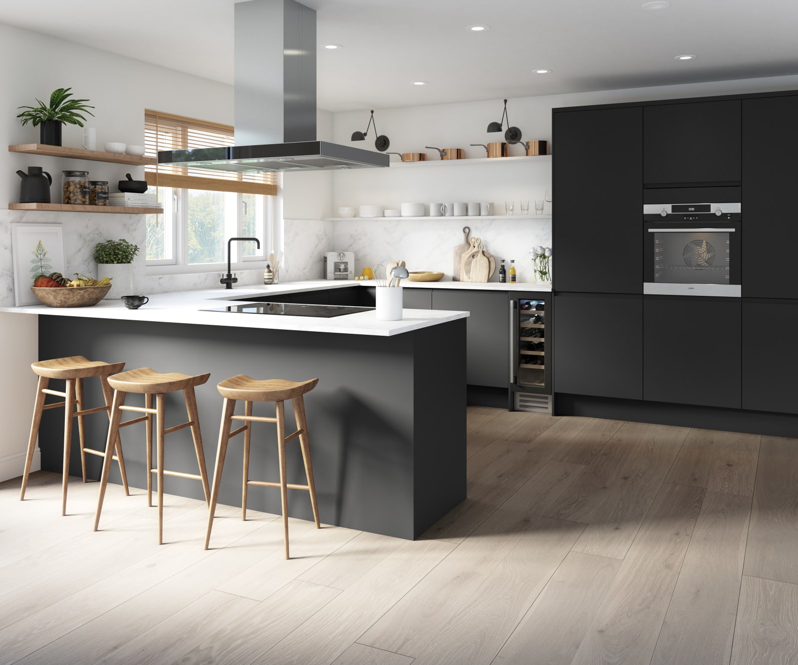 Luna Kitchen from Magnet. An affordable handless look with integrated J Pull doors for a stylish and modern look.