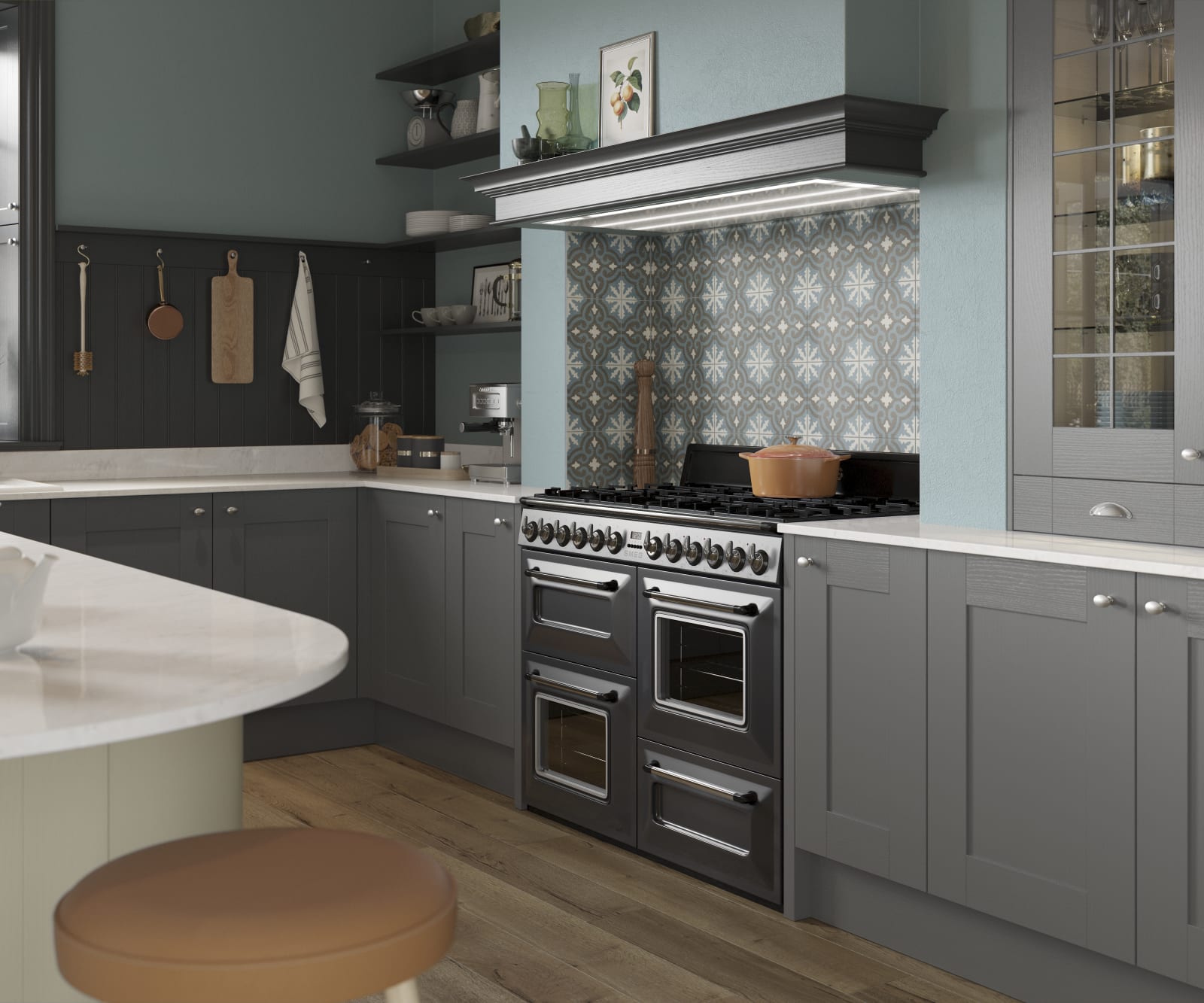 Winchester kitchen by Magnet. A wood grain effect affordable alternative to solid timber built from hardwearing MDF and available in 5 colours.