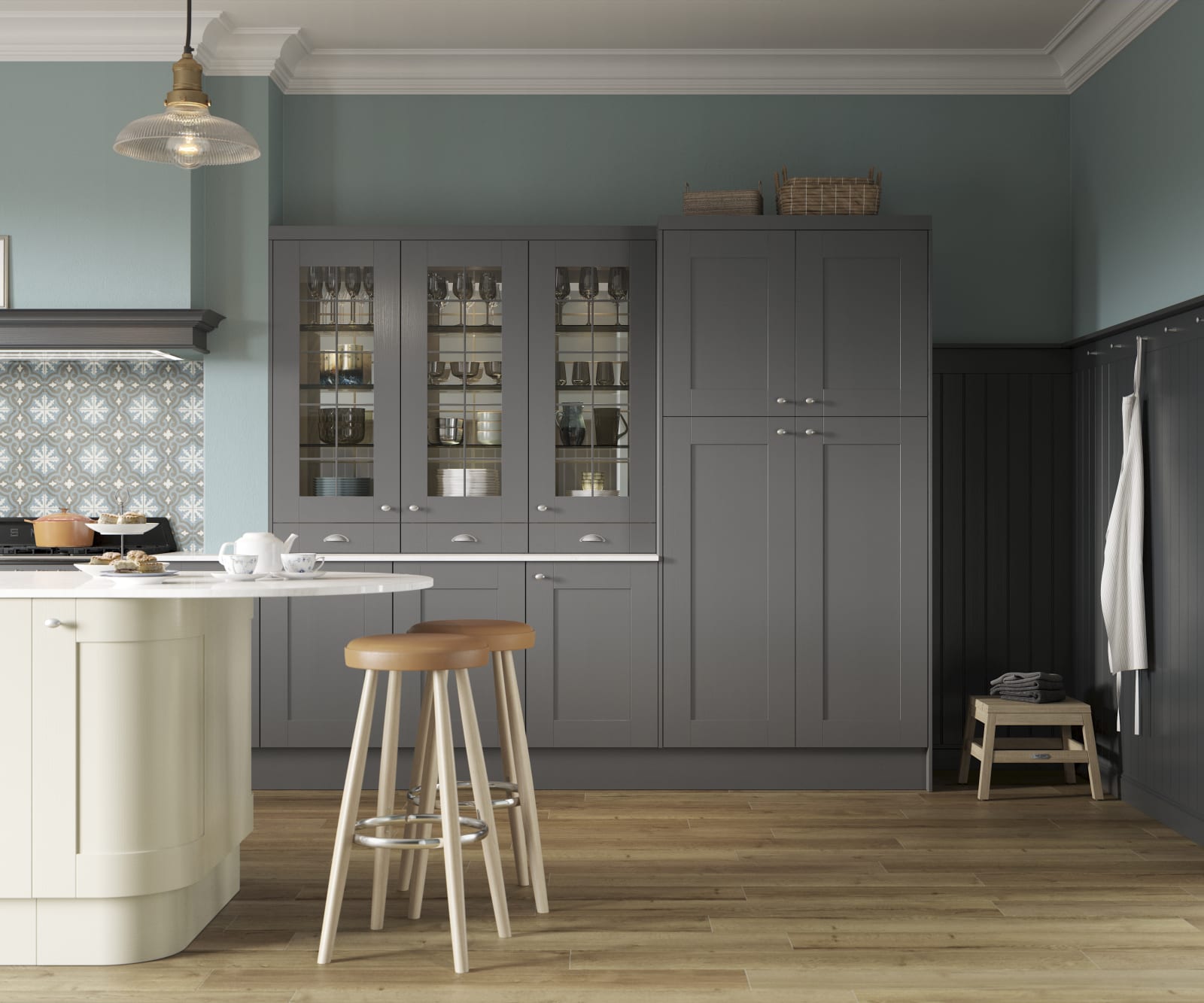 Winchester kitchen by Magnet. A wood grain effect affordable alternative to solid timber built from hardwearing MDF and available in 5 colours.