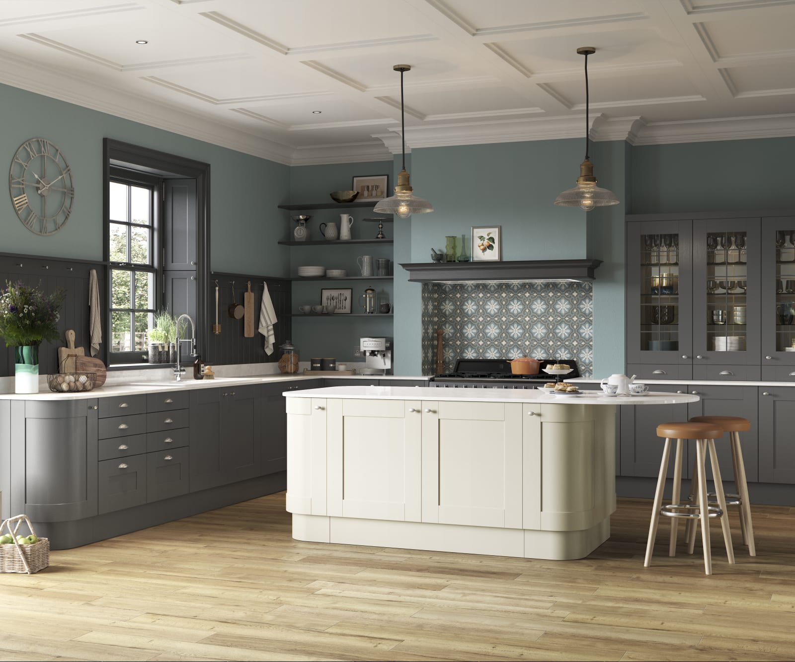 Winchester kitchen by Magnet. A wood grain effect affordable alternative to solid timber built from hardwearing MDF and available in 5 colours.