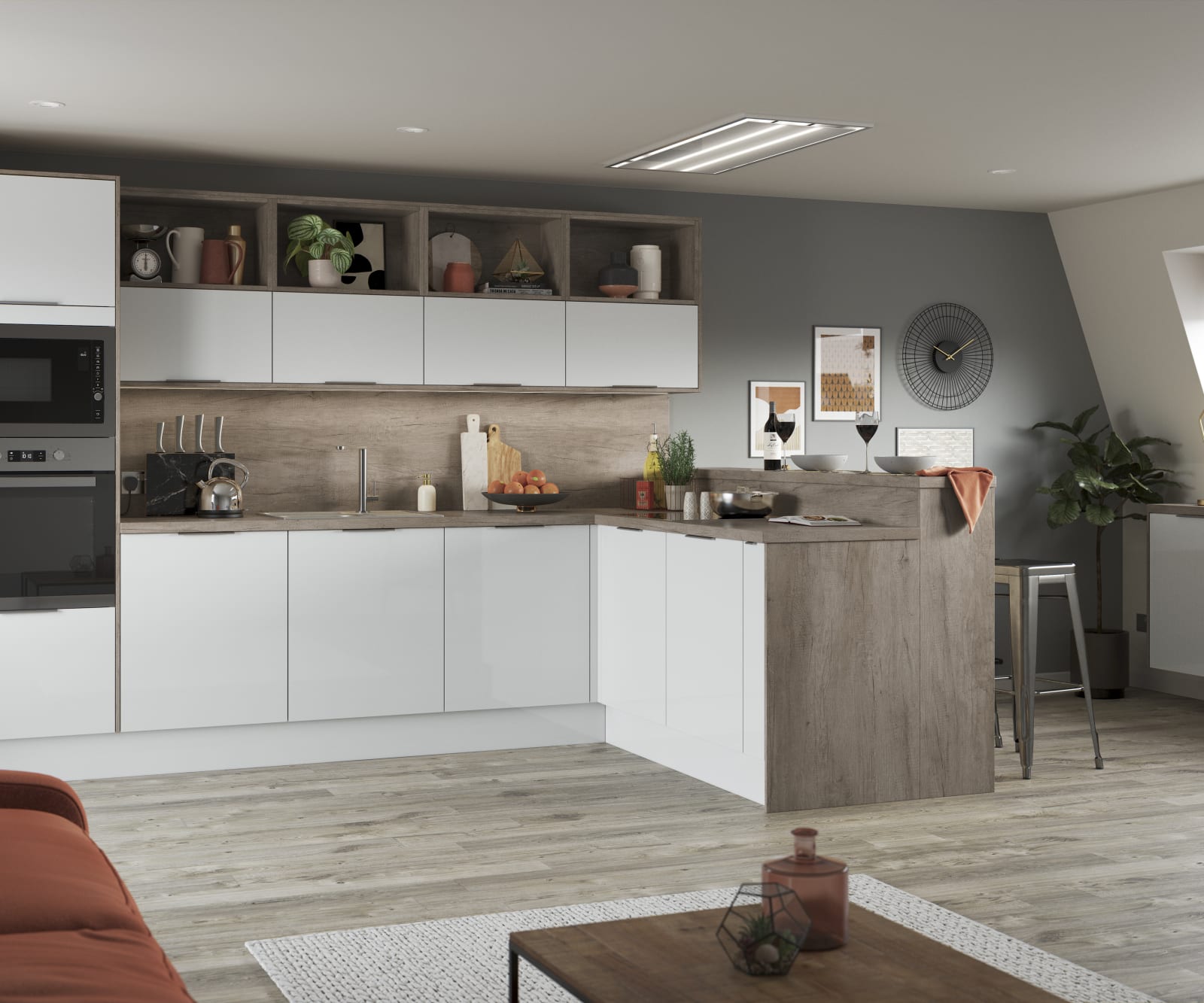 Nova by Magnet. Affordable slab door kitchen available in matt and super glass. 6 colours to choose from.