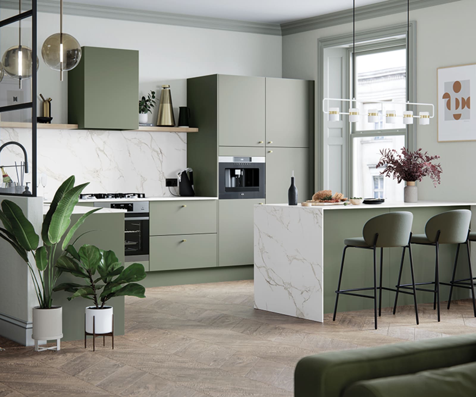 Soho from Magnet. Bold slab doors style this premium contemporary kitchen design available in 20 colours.