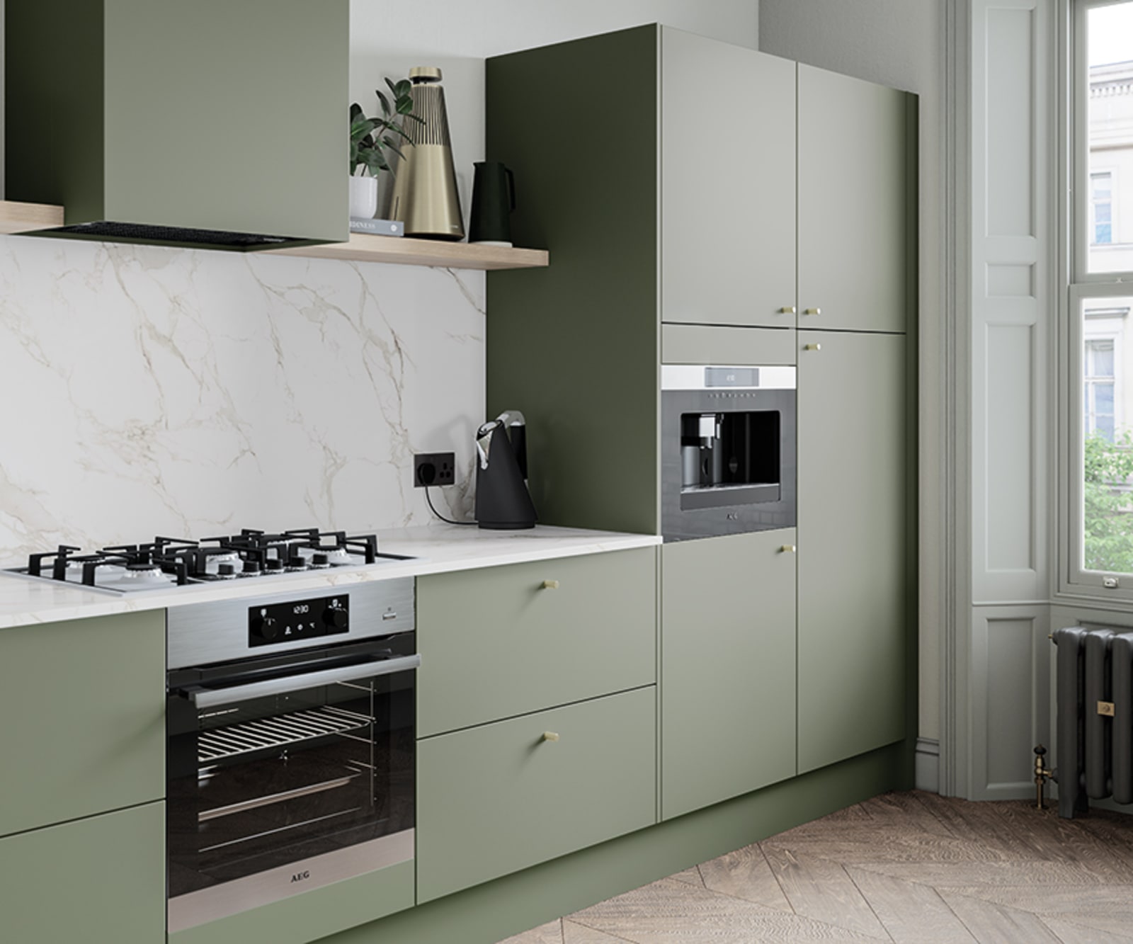 Soho from Magnet. Bold slab doors style this premium contemporary kitchen design available in 20 colours.