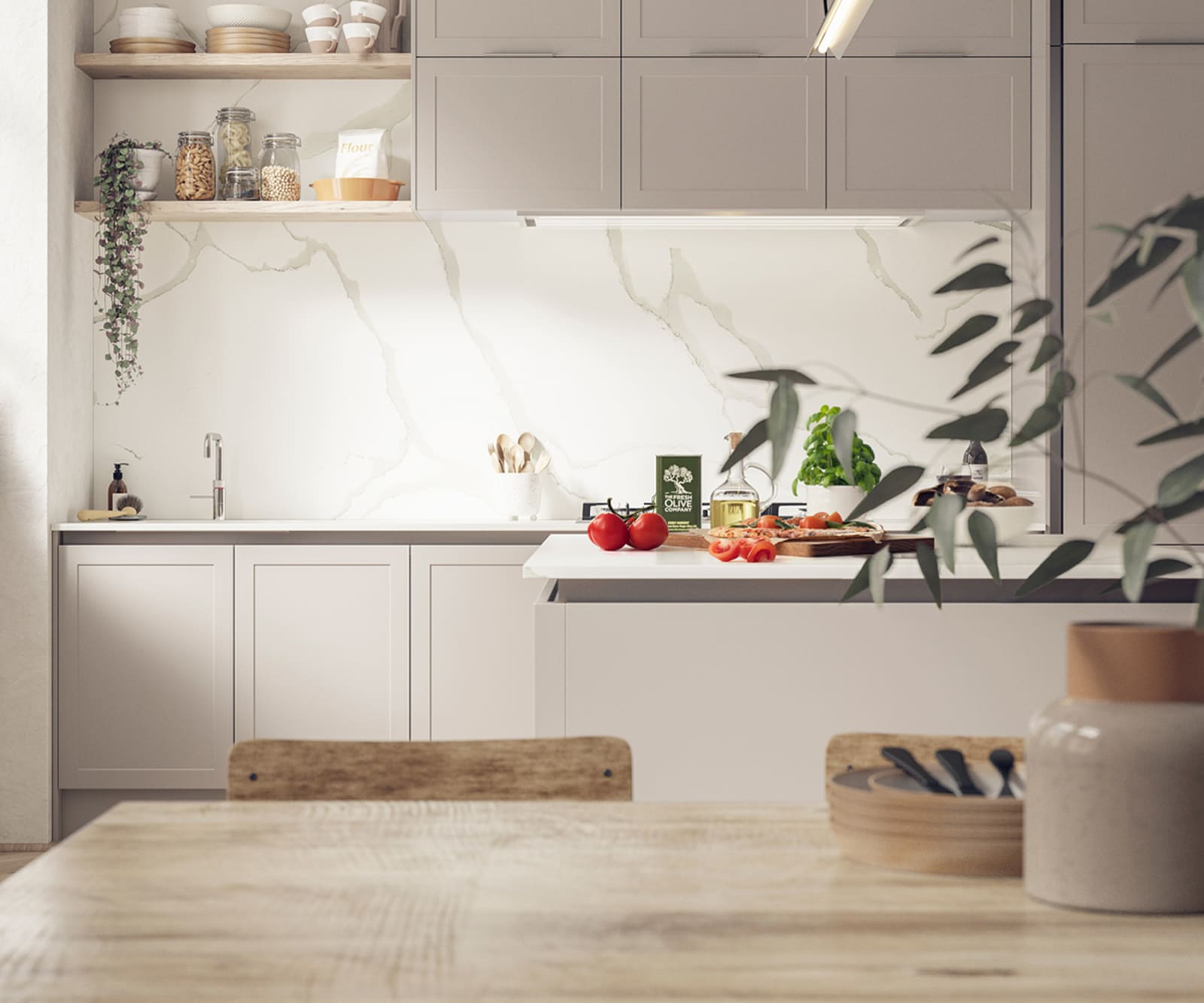 Integra Dunham Kitchen by Magnet. Premium painted matt finish with unique door style available in 20 colours.