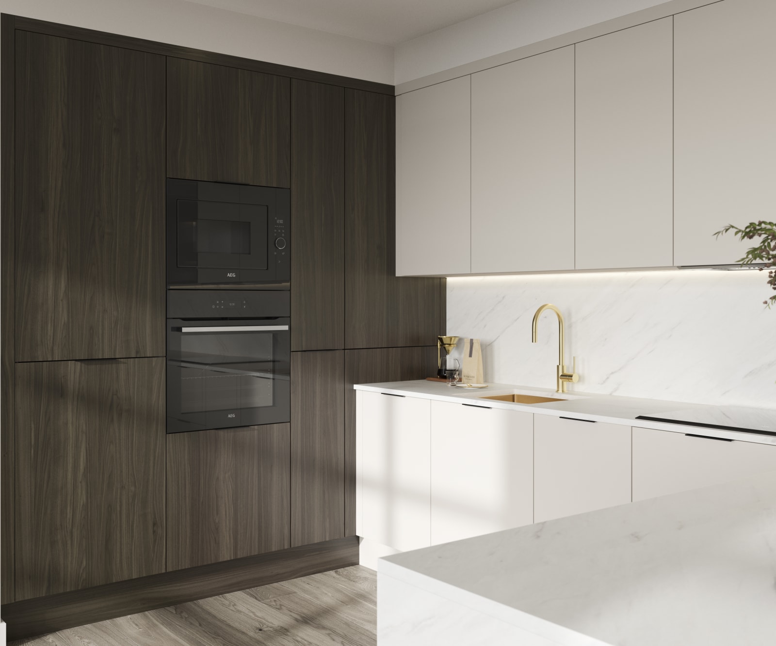 Modern kitchen design with a lightweight wood-effect finish