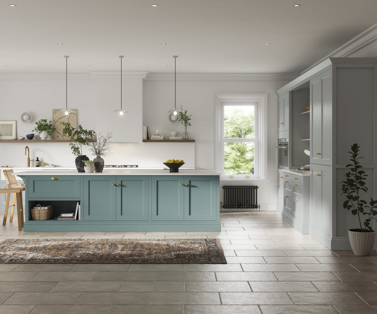 Ludlow, a stylish blue kitchen with contemporary Shaker panelling.