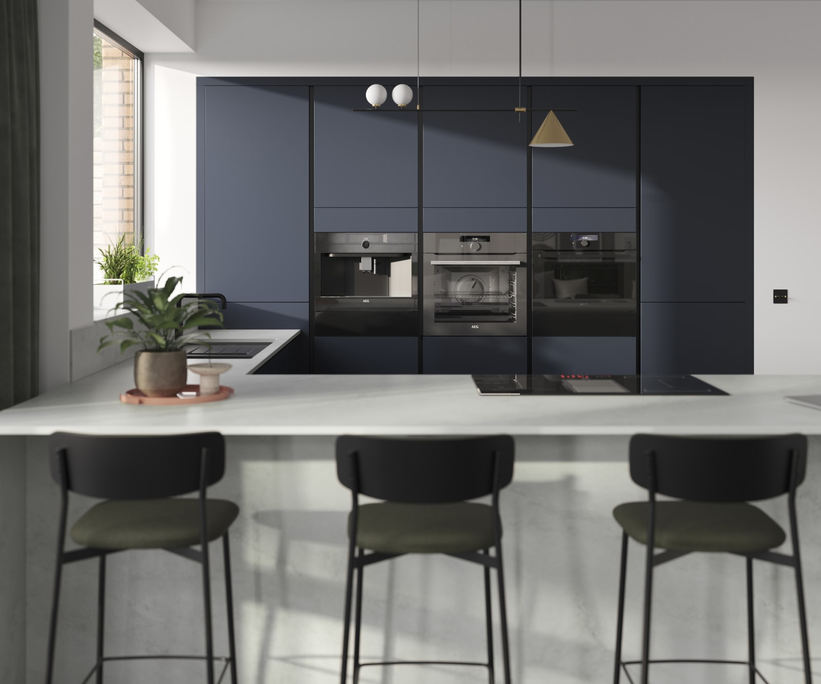 Integra Soho Midnight is a frameless slab door with integrated handles in a smooth paint finish.