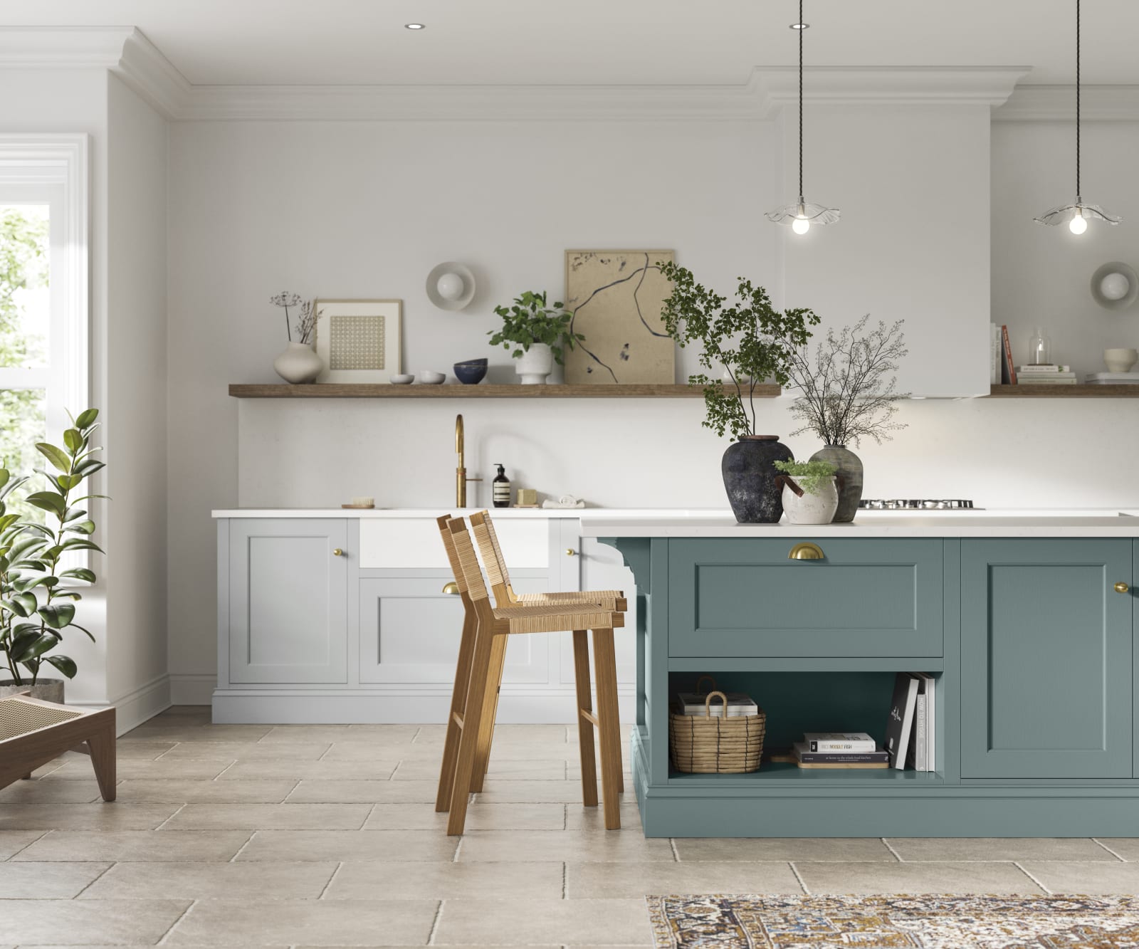 Traditional Shaker-style kitchen range featuring panelled doors with visible woodgrain and beading detail.