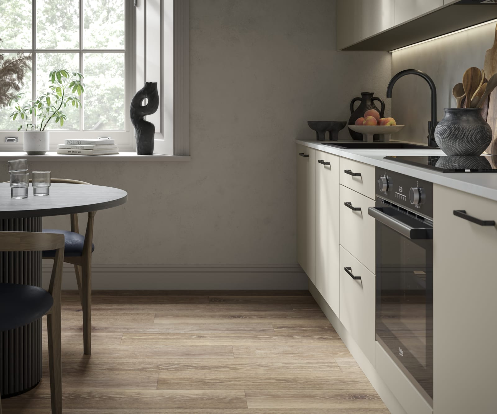 Modern kitchen design with a lightweight wood-effect finish