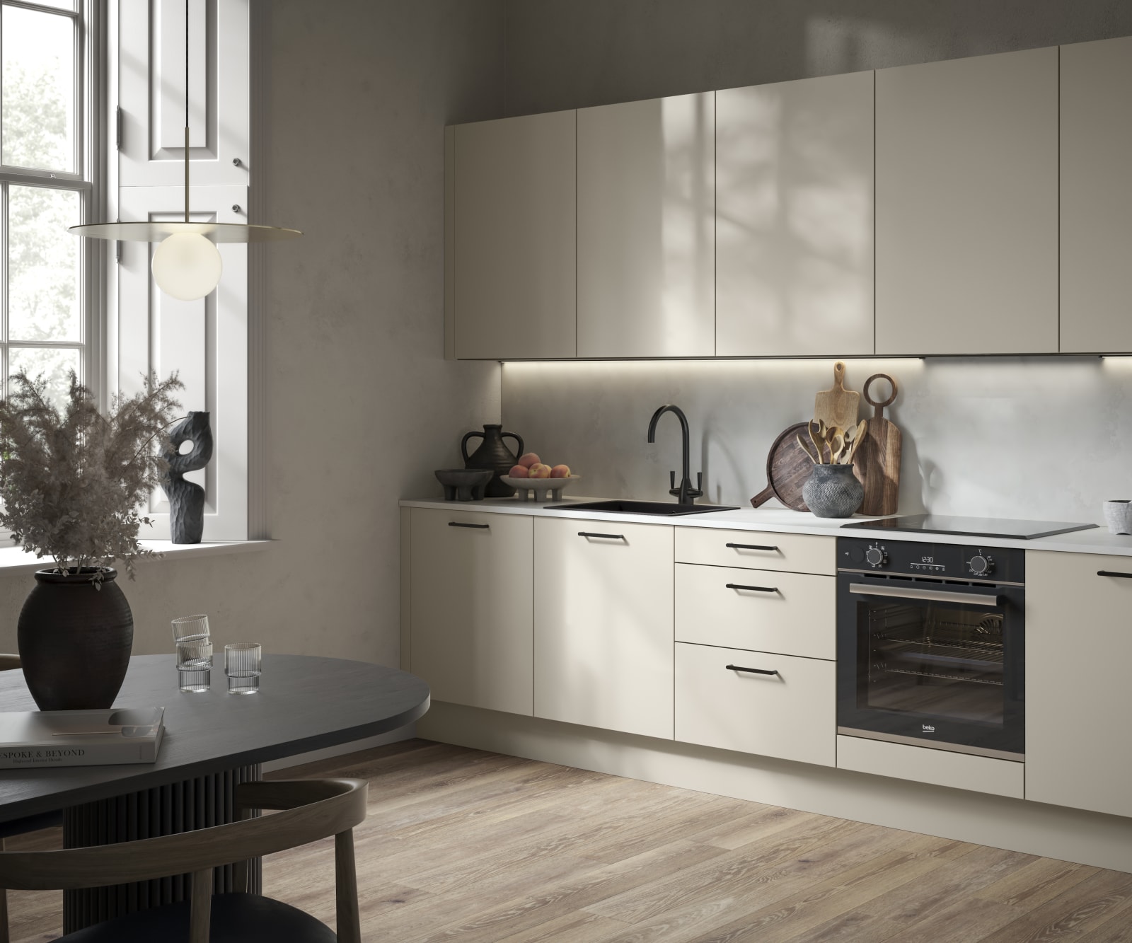 Modern kitchen design with a lightweight wood-effect finish