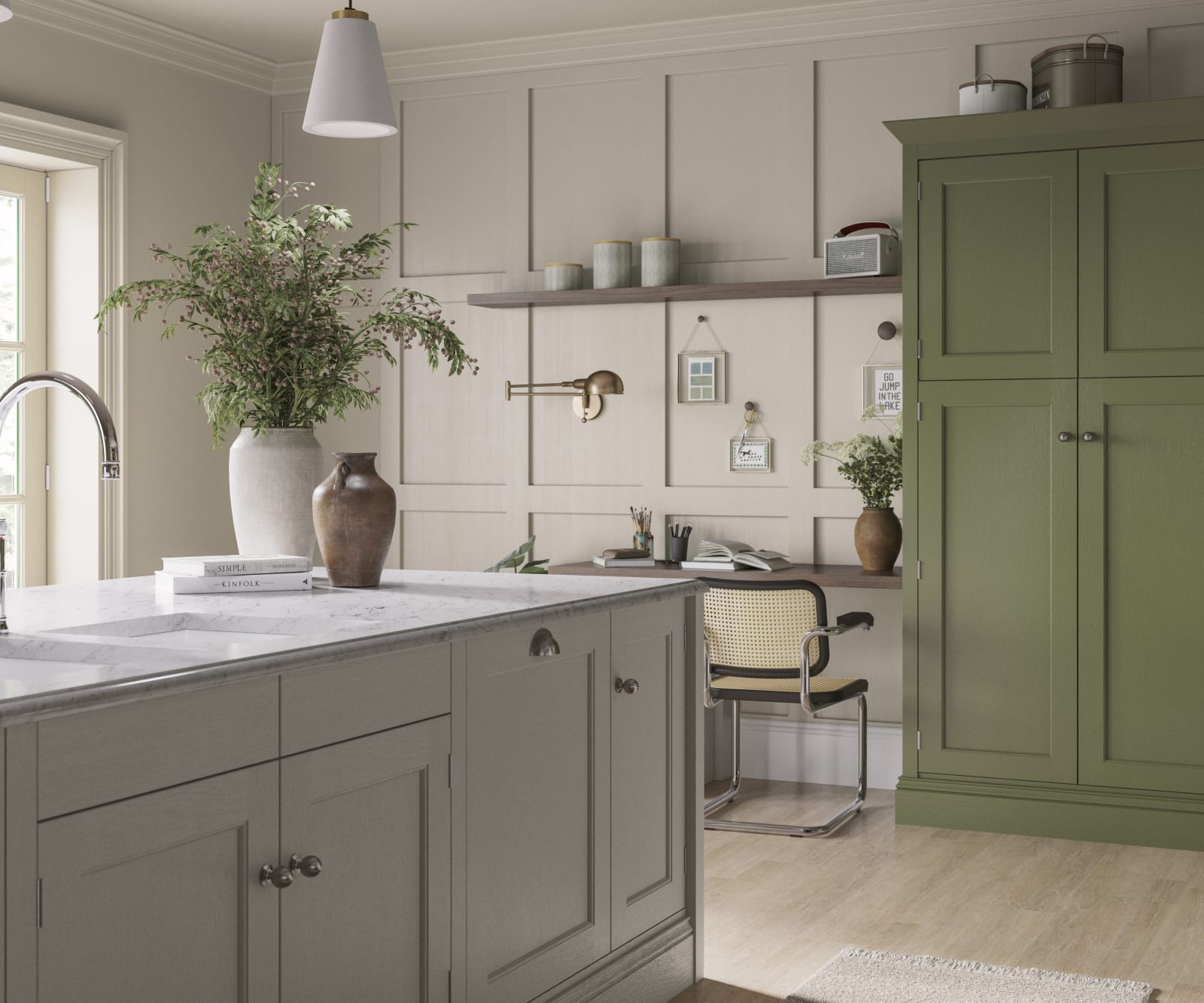 Ludlow, a traditional Shaker-style kitchen range, featuring panelled doors with visible woodgrain and beading detail.