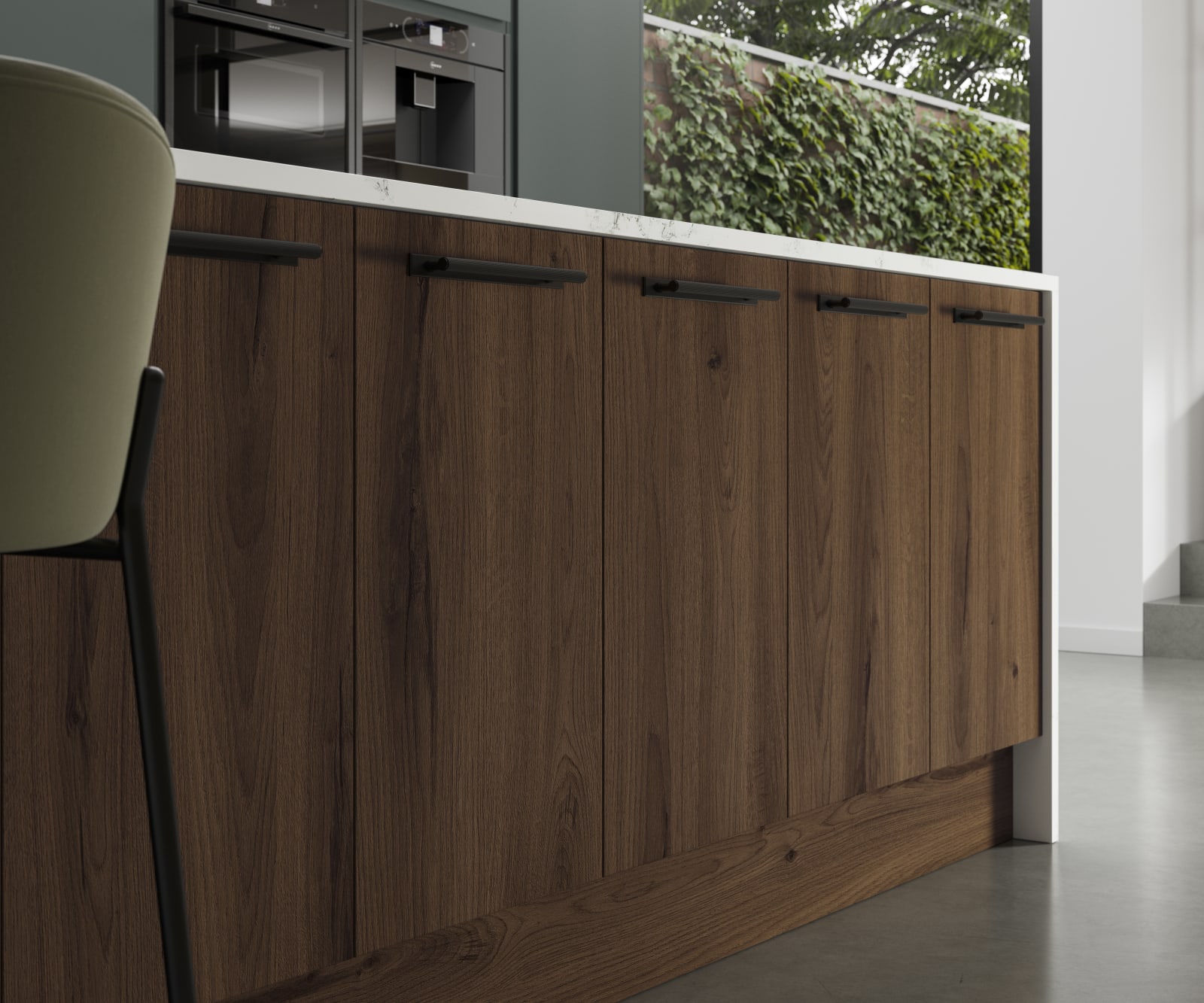 Contemporary clean lines and organic woodgrain texture in an elegant kitchen range designed for modern living.