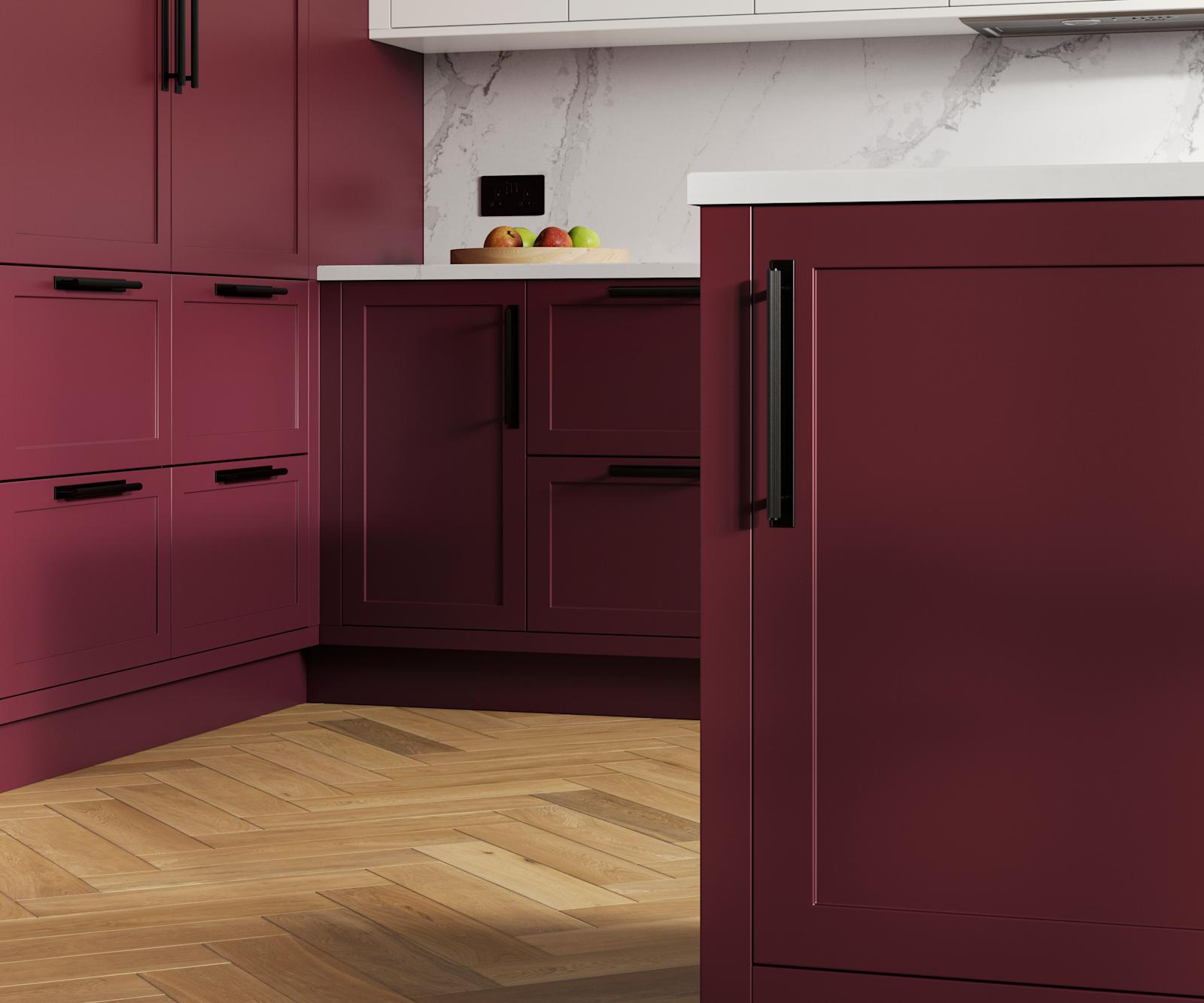 Dunham in shade Morello has a thin frame and smooth painted finish with no visible woodgrain, providing a contemporary feel to a traditional look.