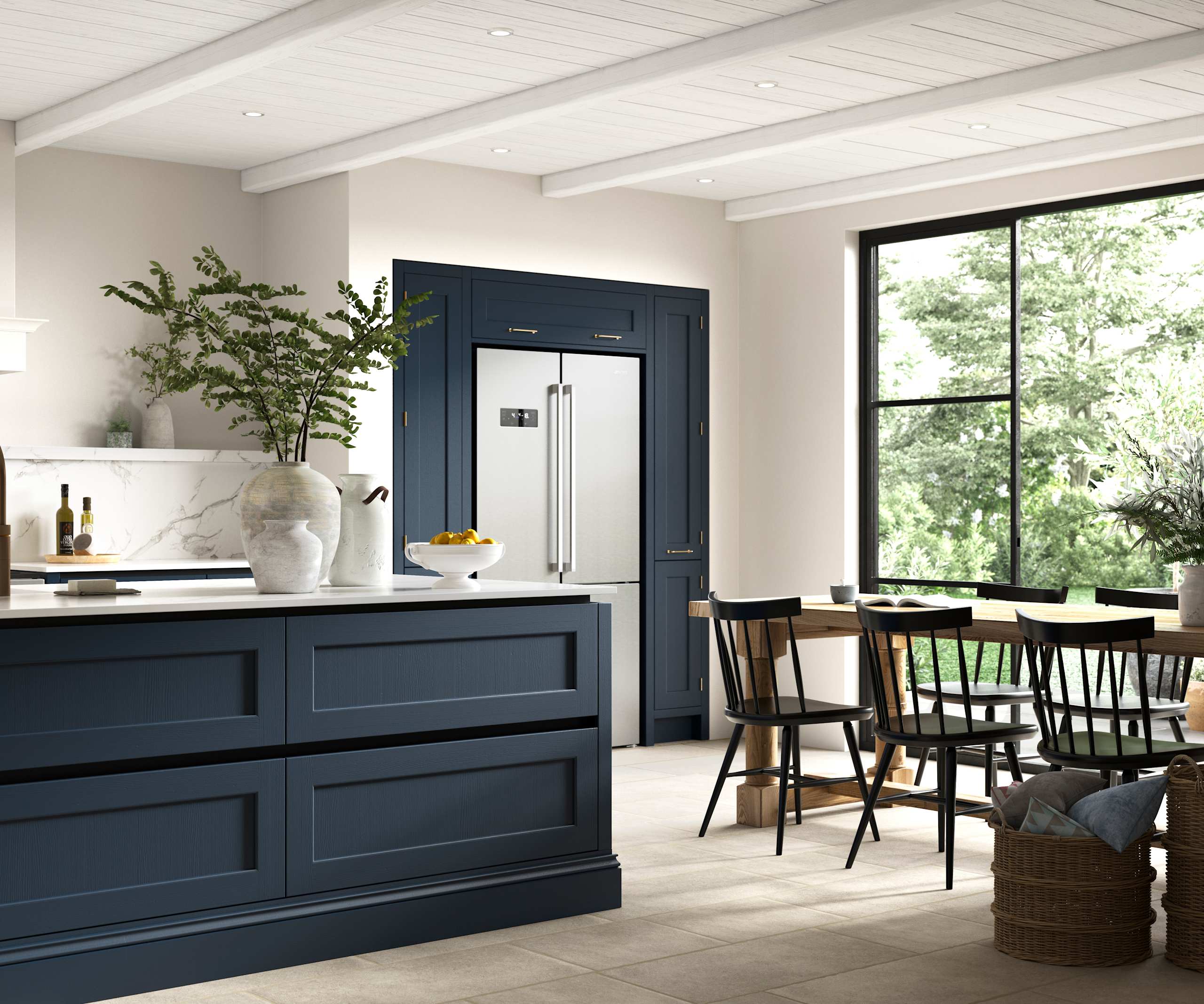 Integra Ludlow, a contemporary take on a Shaker kitchen, where the premium frontal features panelled doors with integrated handles,