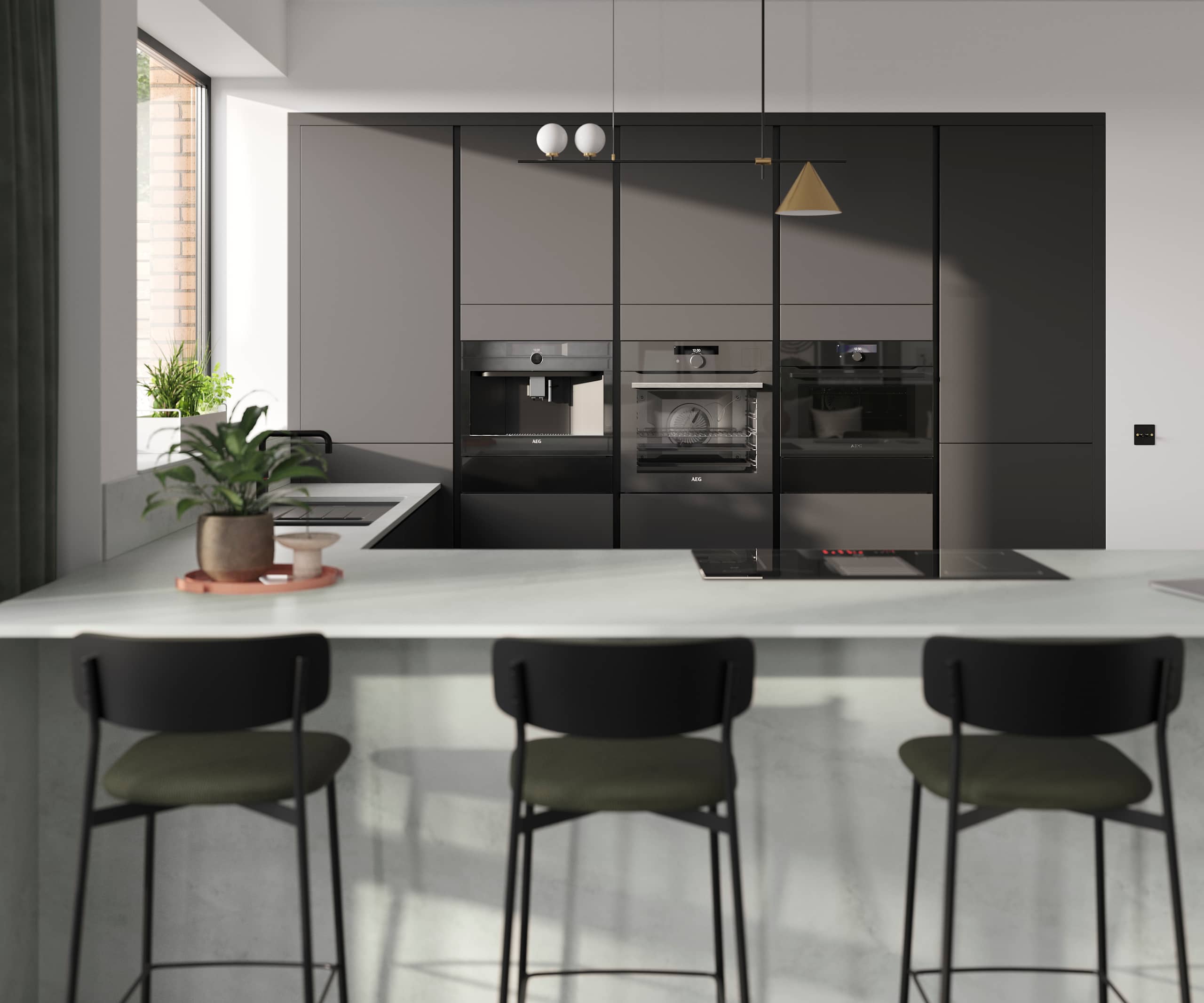 Integra Soho Charcoals is a frameless slab door with integrated handles in a smooth paint finish.