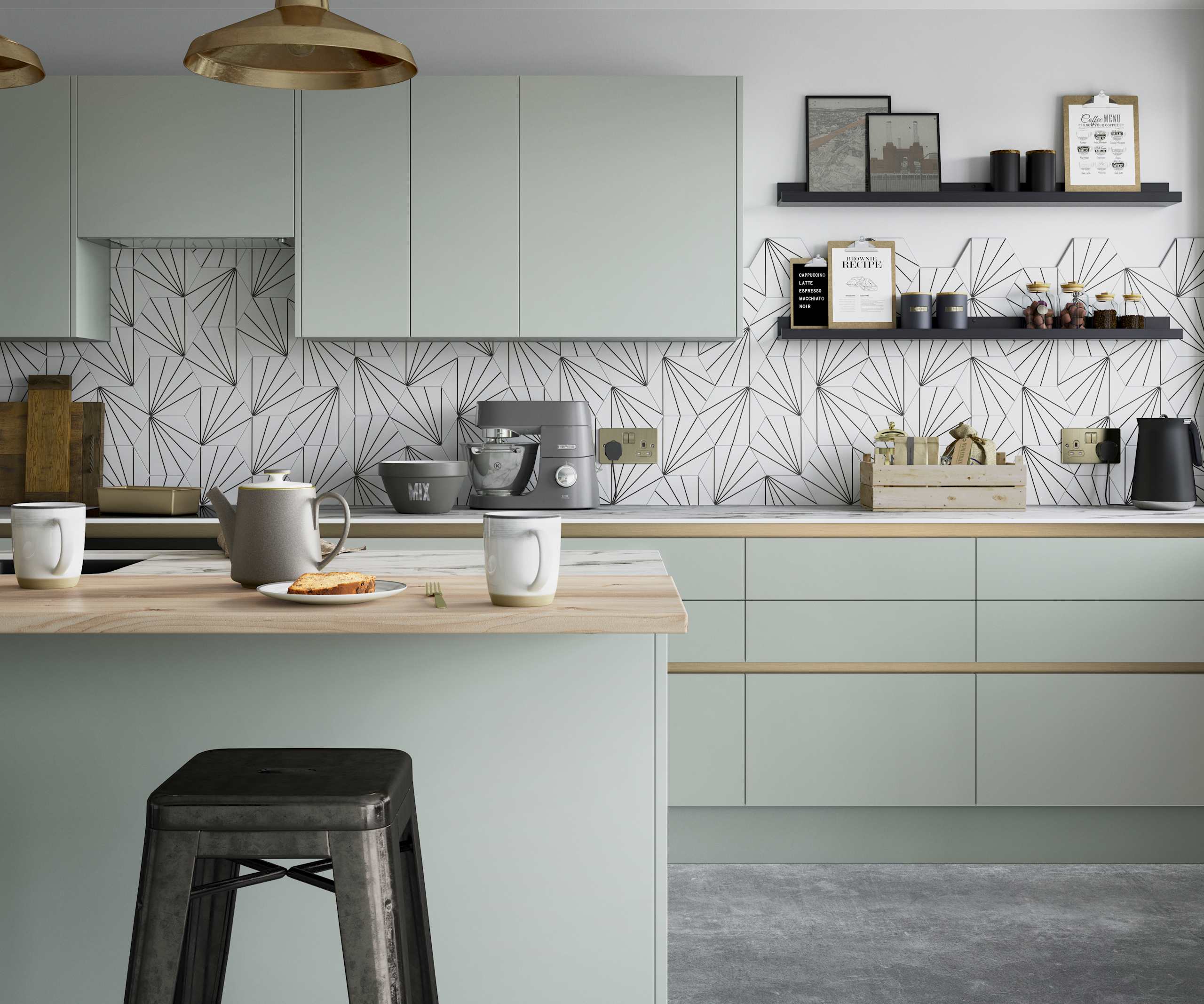Integra Nova Seagrass by Magnet. Matt finished handless option with trim brushed in aluminum for a high end feel.