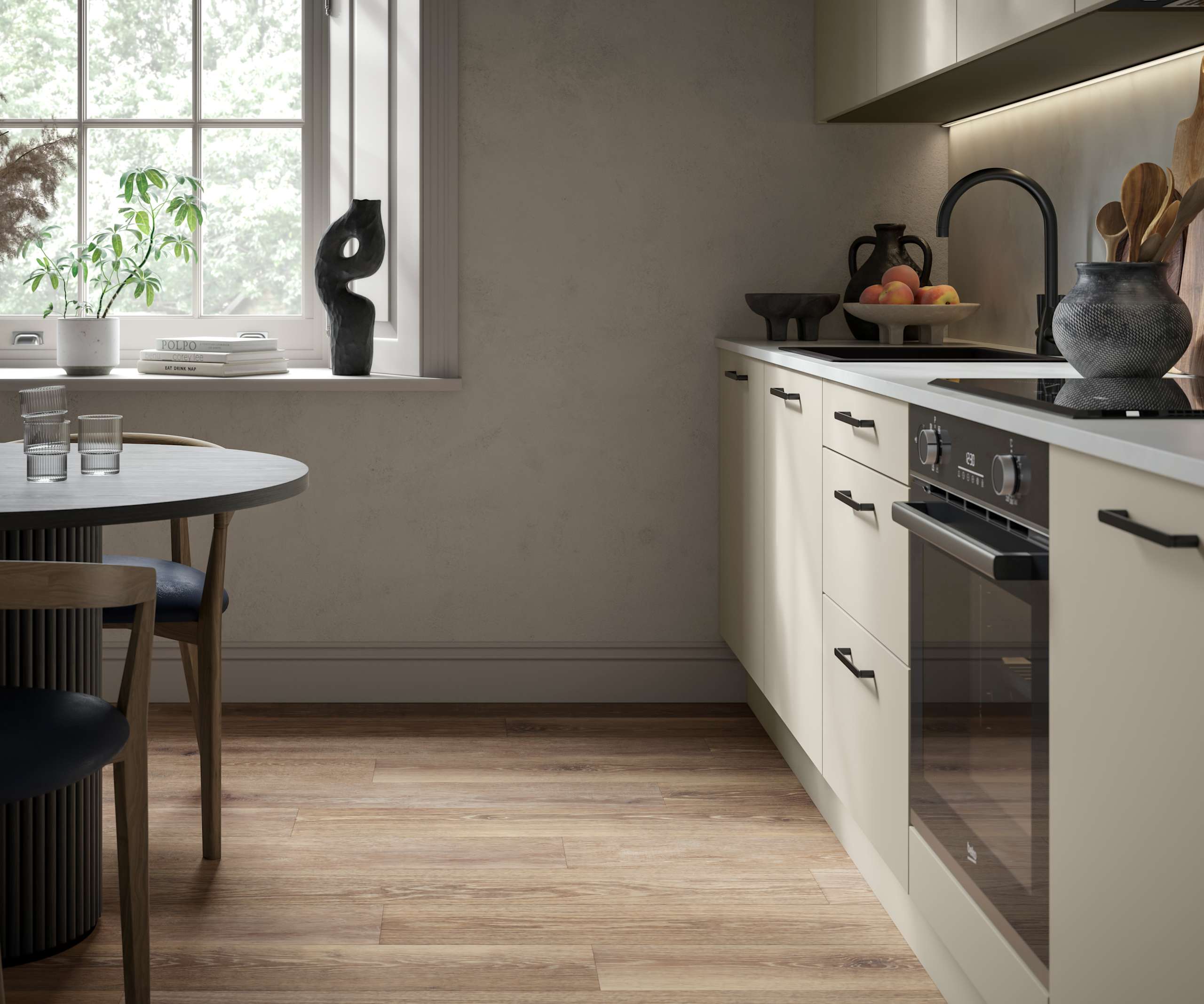 Modern kitchen design with a lightweight wood-effect finish