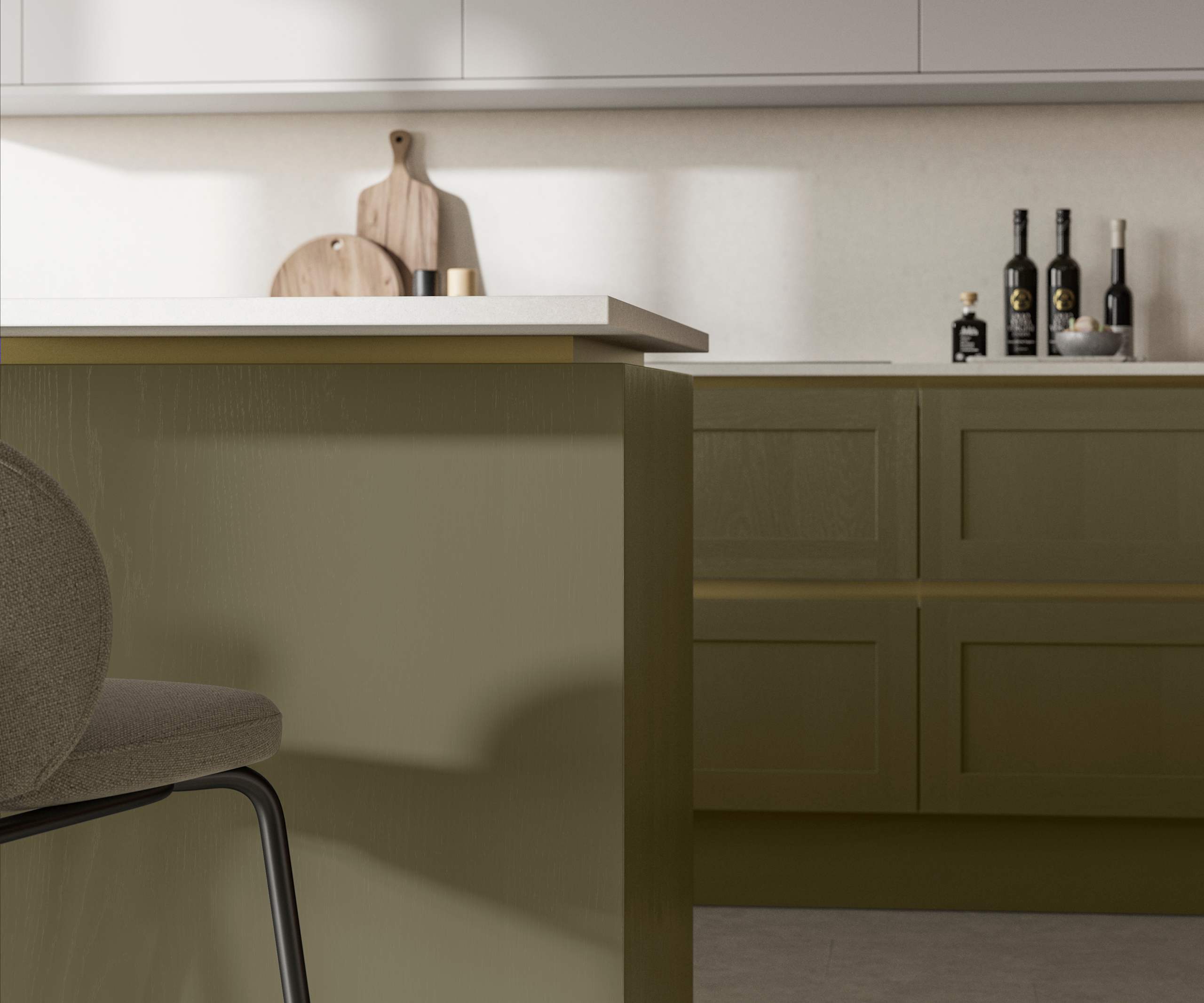 Handleless Shaker kitchen Integra Wardley Balmoral is traditional and contemporary with its narrow frame door with integrated handles and a painted timber finish.