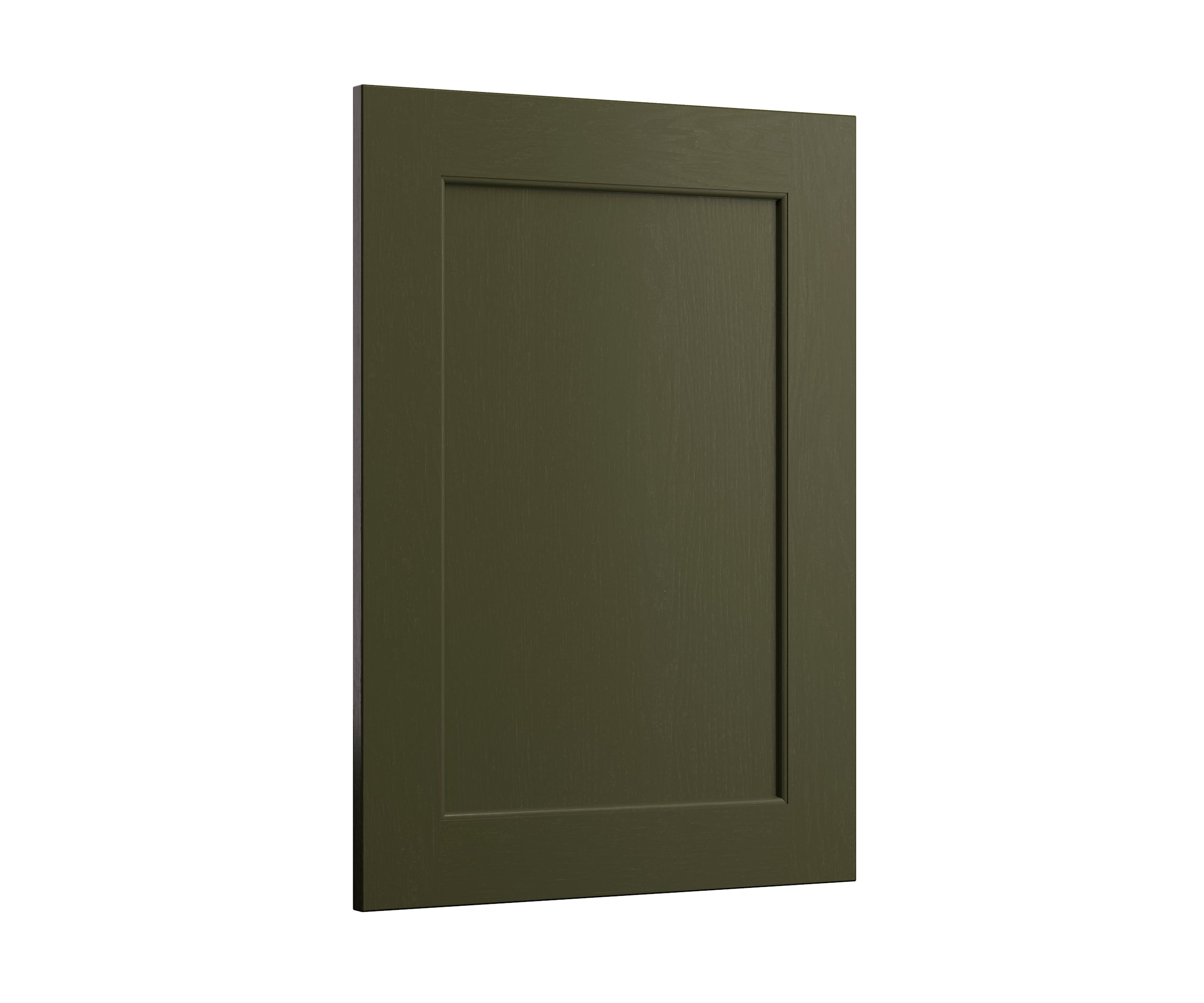 Shaker-style panelled frontal with tactile woodgrain from Magnet in green shade Tailored Green