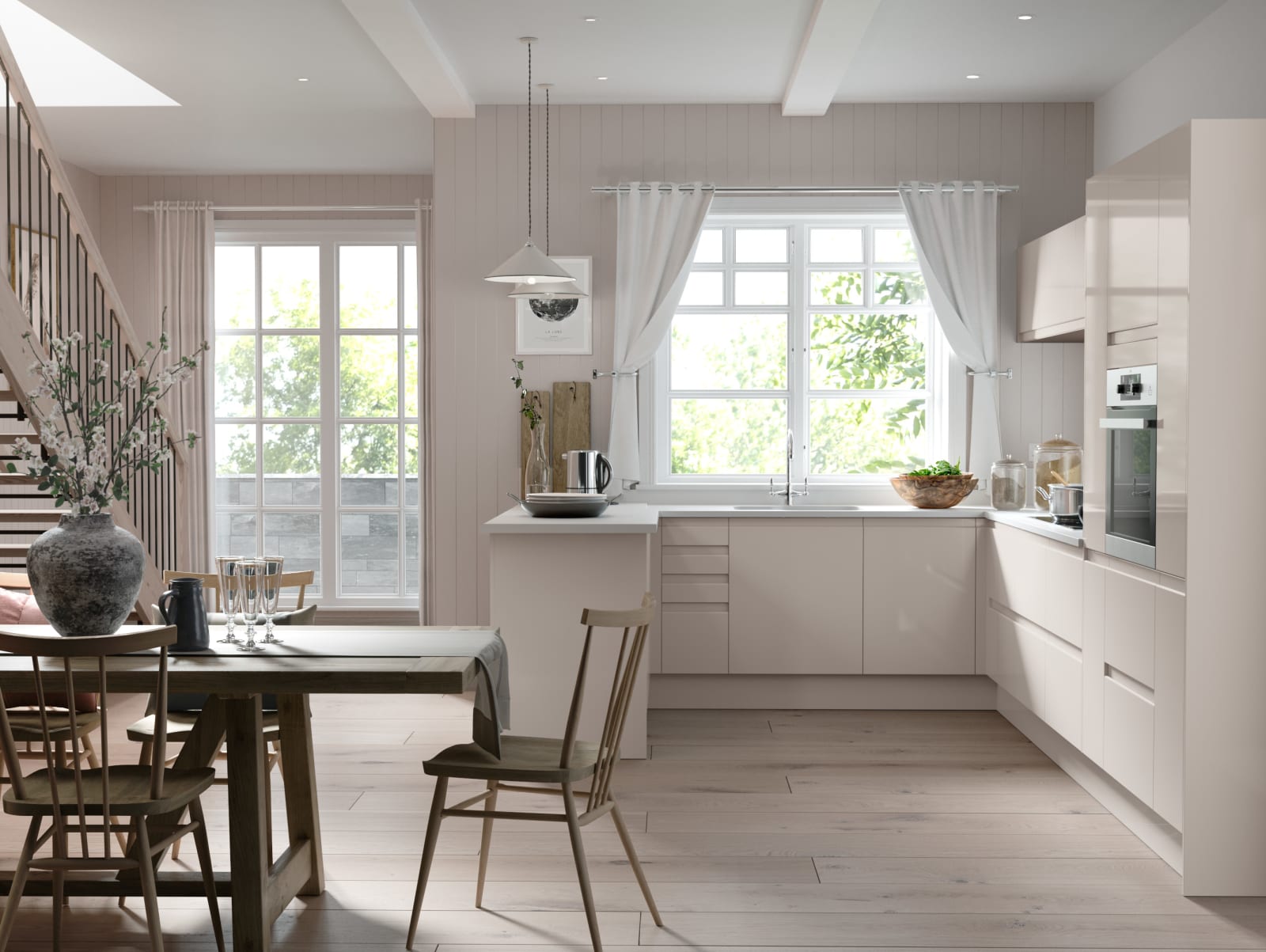 Luna Kitchen from Magnet. An affordable handless look with integrated J Pull doors for a stylish and modern look.