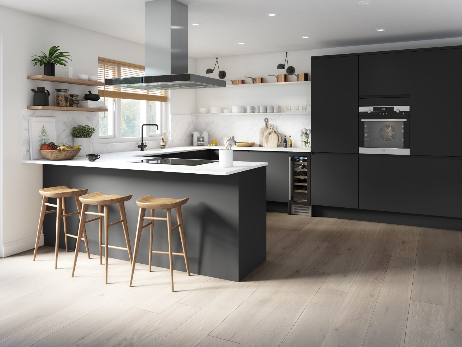 Luna Kitchen from Magnet. An affordable handless look with integrated J Pull doors for a stylish and modern look.