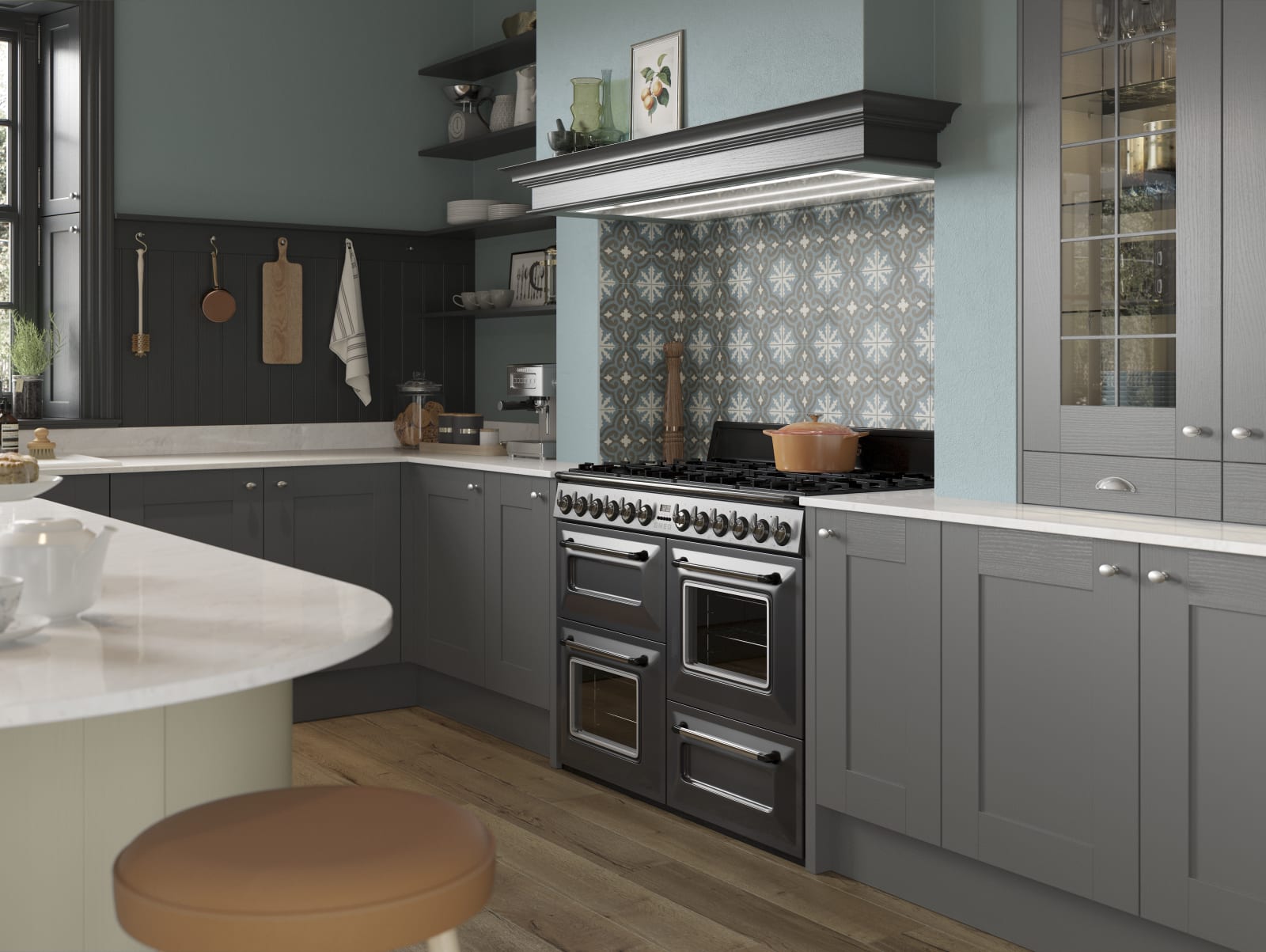 Winchester kitchen by Magnet. A wood grain effect affordable alternative to solid timber built from hardwearing MDF and available in 5 colours.