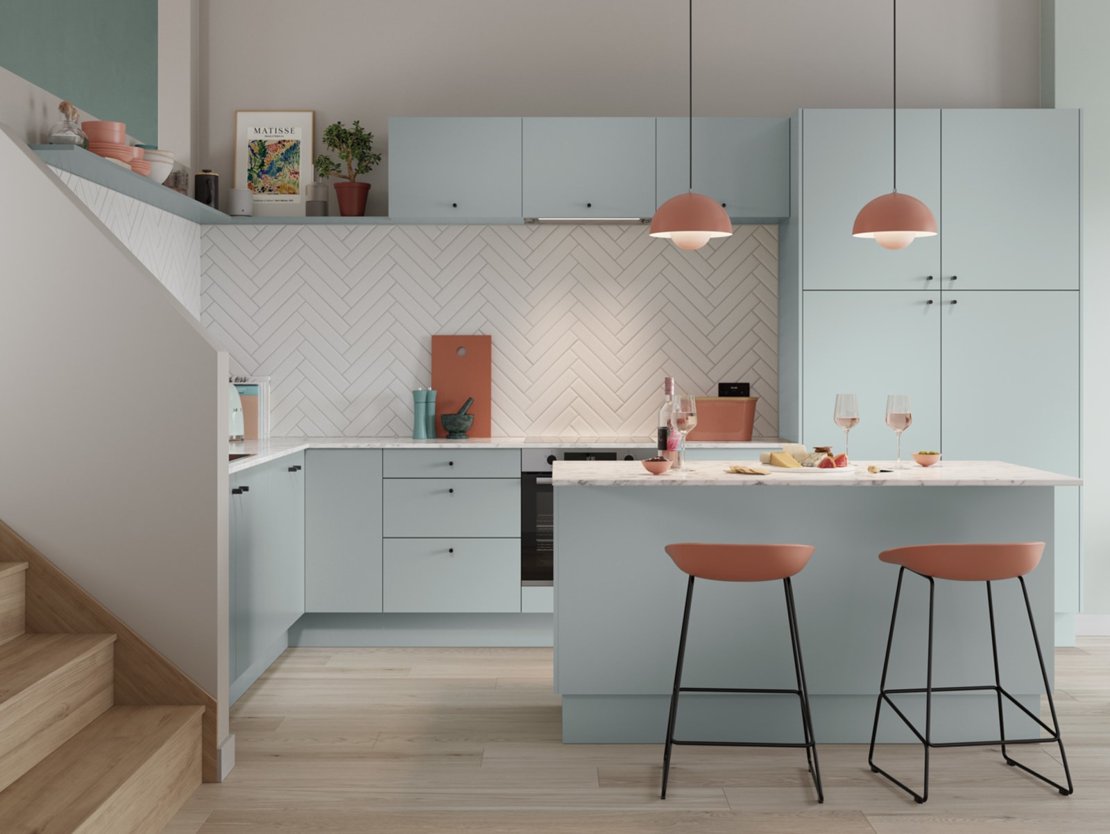 Nova by Magnet. Affordable slab door kitchen available in matt and super glass. 6 colours to chose from.