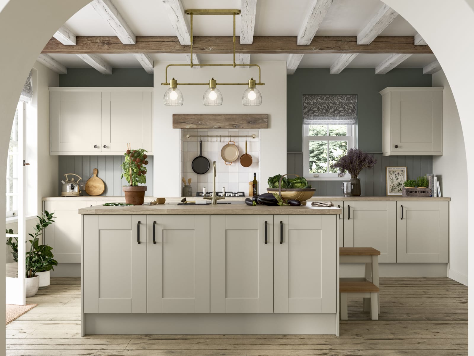 Winchester kitchen by Magnet. A wood grain effect affordable alternative to solid timber built from hardwearing MDF and available in 5 colours.