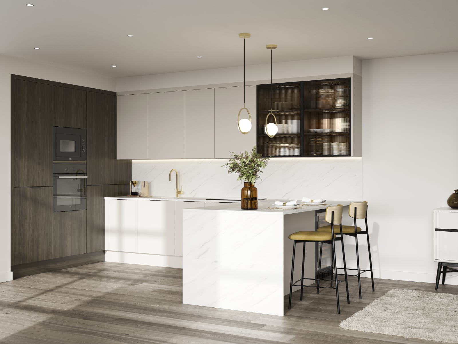 Modern kitchen design with a lightweight wood-effect finish