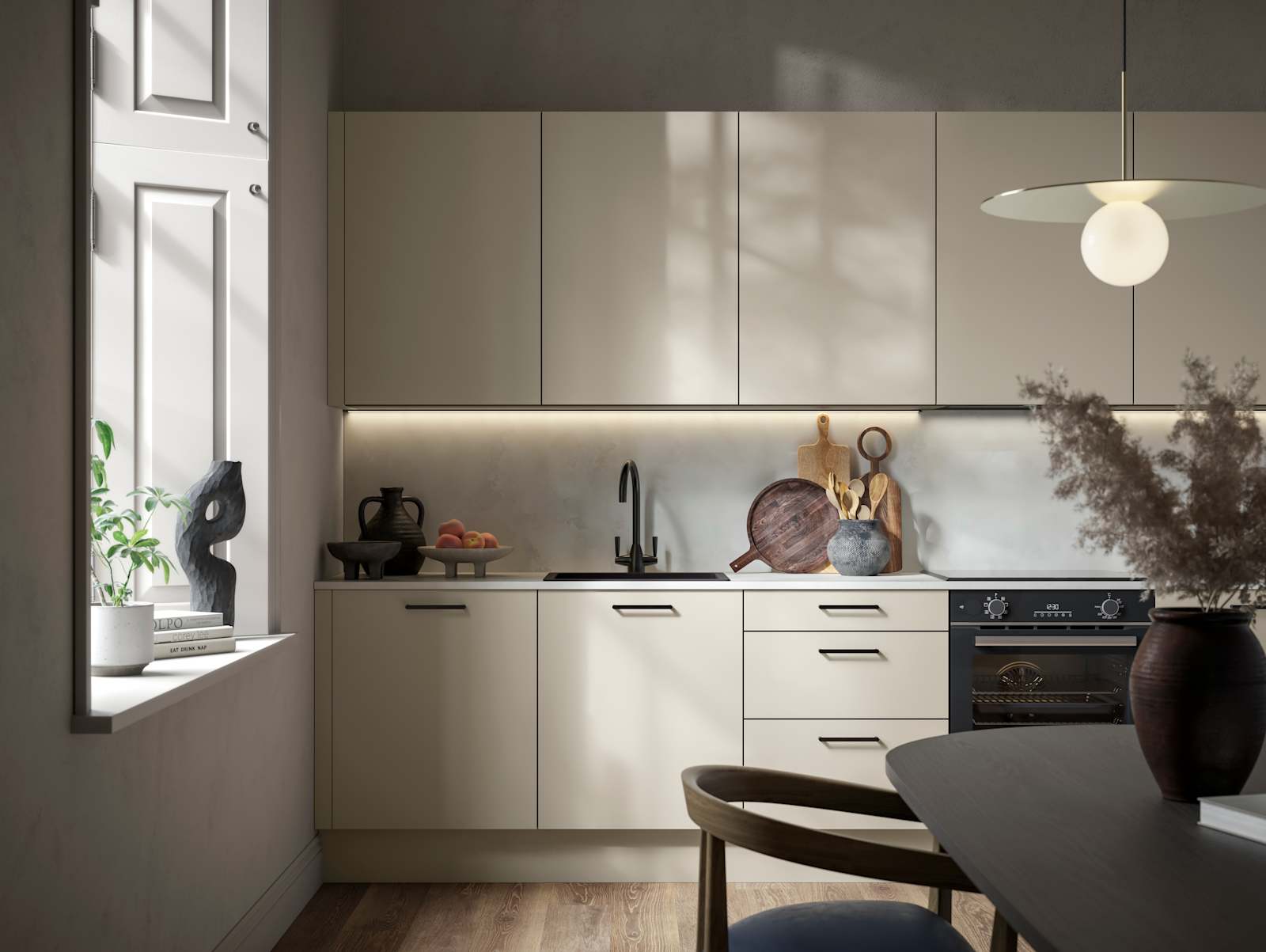 Modern kitchen design with a lightweight wood-effect finish
