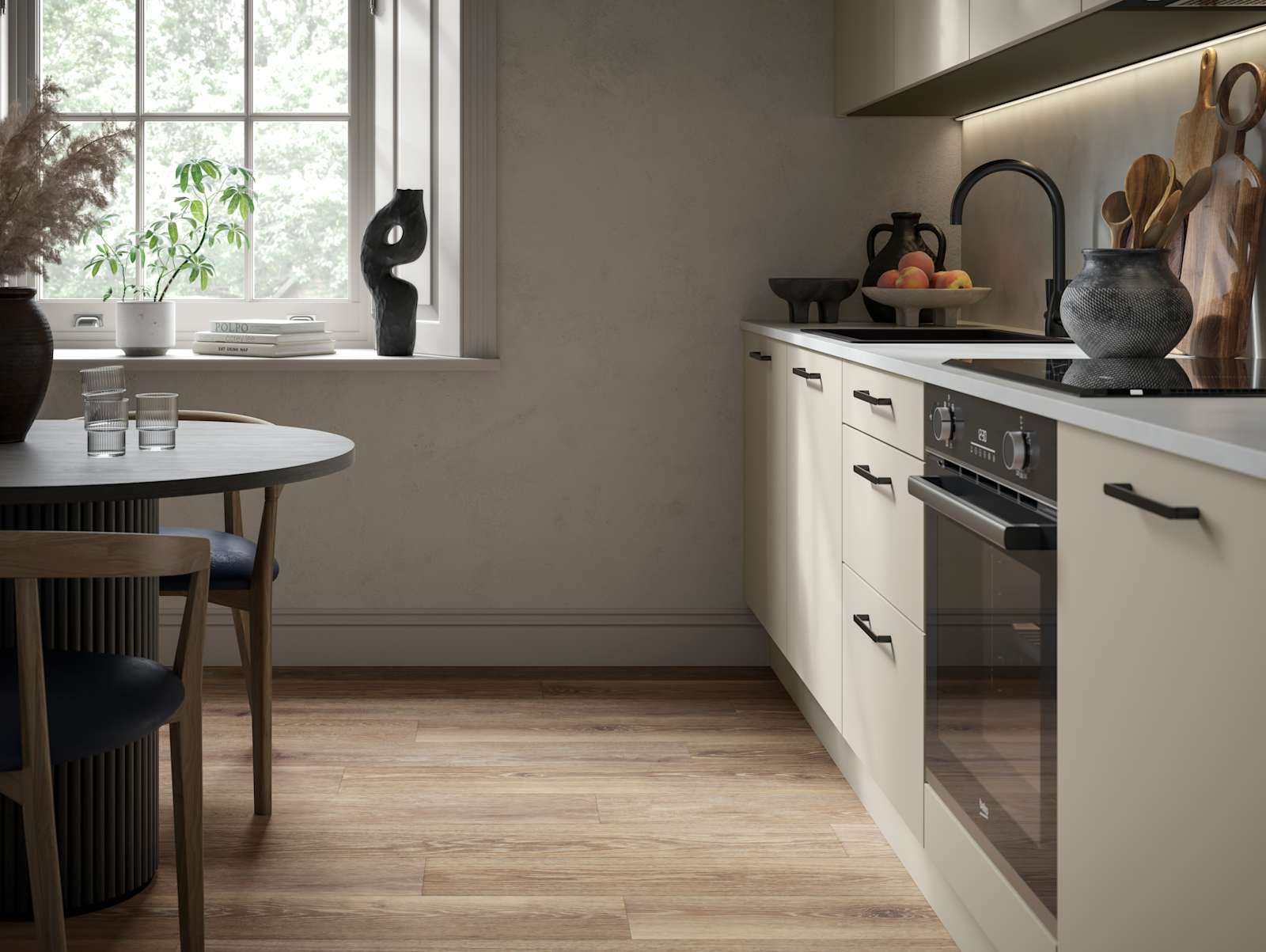 Modern kitchen design with a lightweight wood-effect finish