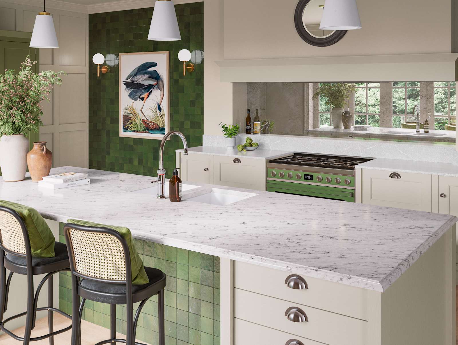 traditional Shaker-style kitchen range featuring panelled doors with visible woodgrain and beading detail