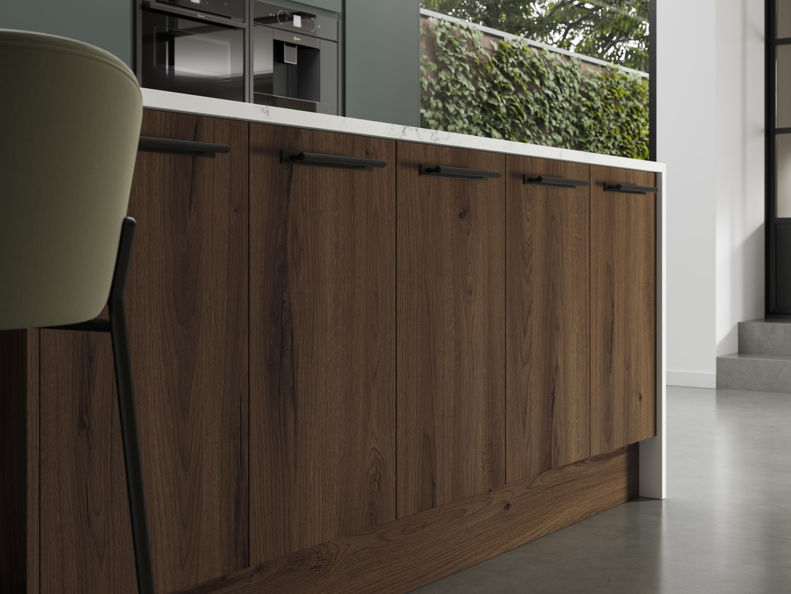 Contemporary clean lines and organic woodgrain texture in an elegant kitchen range designed for modern living.