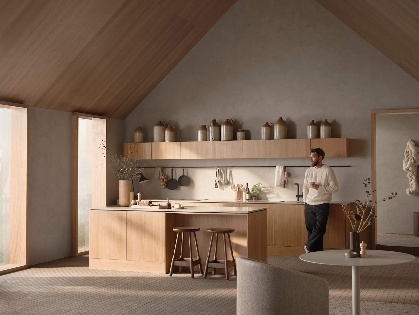 Within Wood kombinerer moderne design med gjennomtenkte funksjoner. Med vertikal trestruktur, naturlige materialer og gjennomtenkte detaljer skapes et rom som oppleves både rolig og innbydende.