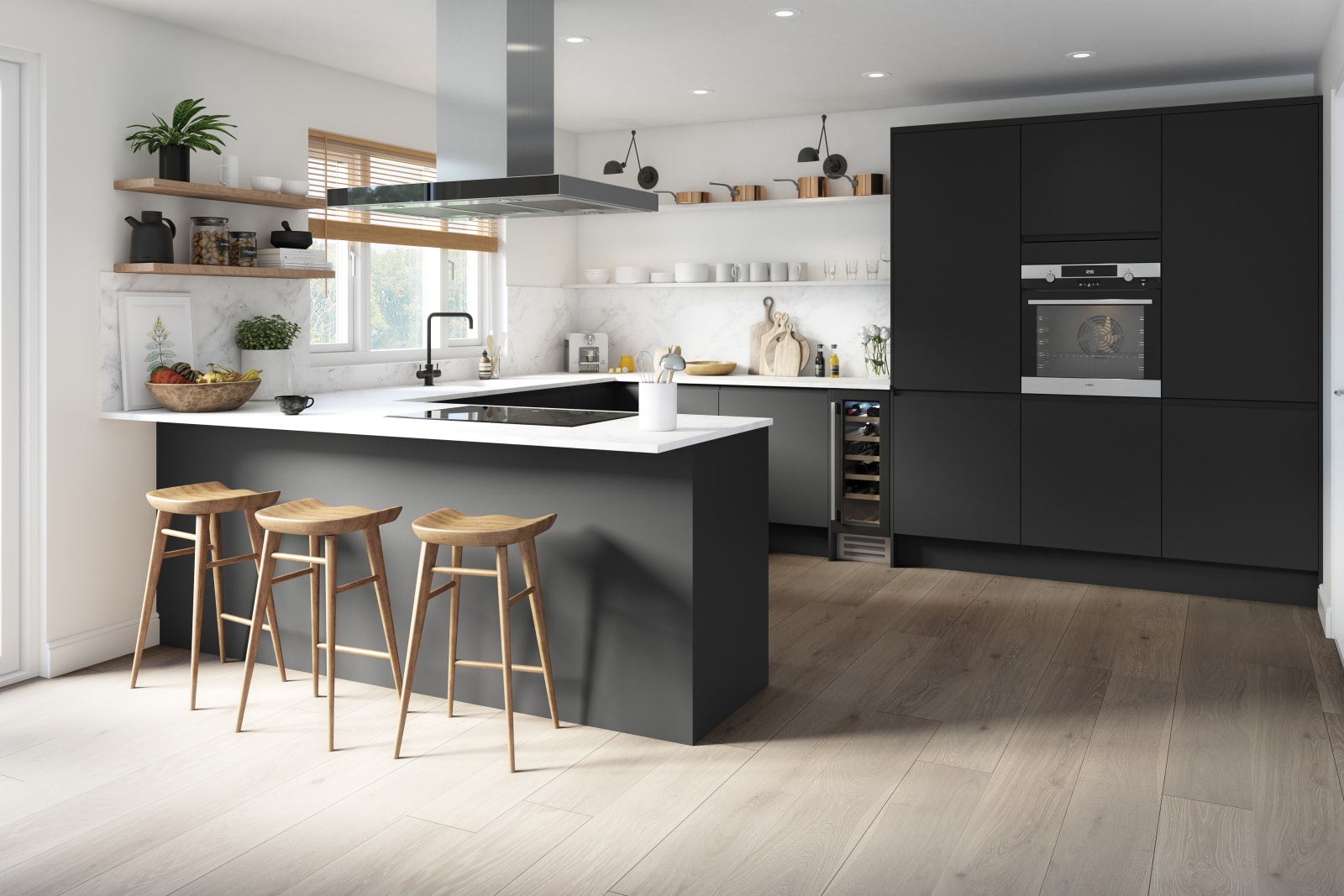 Luna Kitchen from Magnet. An affordable handless look with integrated J Pull doors for a stylish and modern look.