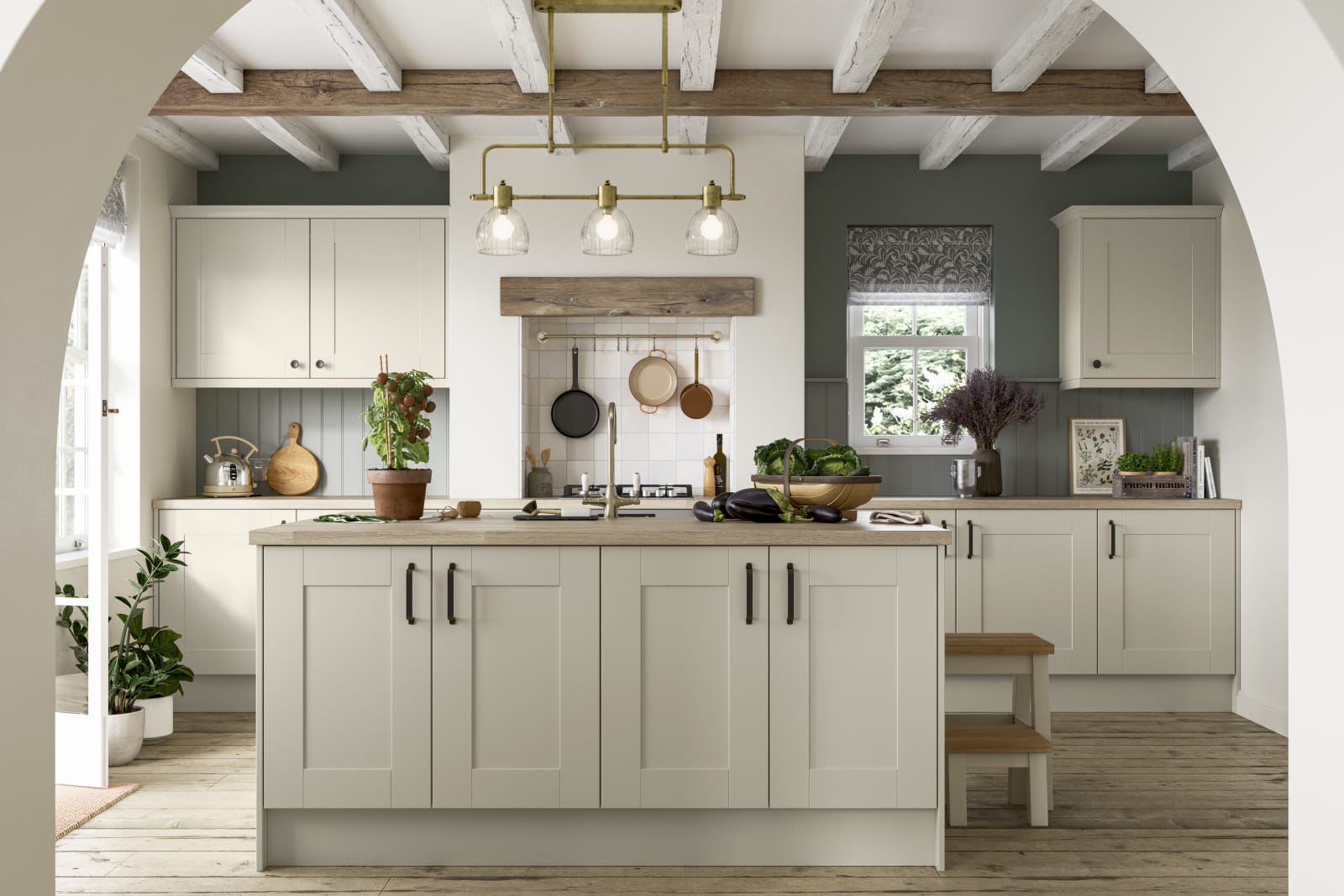 Winchester kitchen by Magnet. A wood grain effect affordable alternative to solid timber built from hardwearing MDF and available in 5 colours.