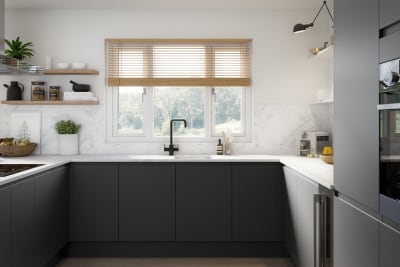 Luna Kitchen from Magnet. An affordable handless look with integrated J Pull doors for a stylish and modern look.