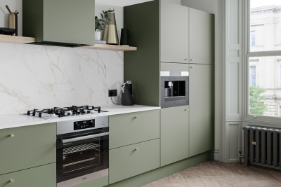 Soho from Magnet. Bold slab doors style this premium contemporary kitchen design available in 20 colours.