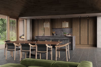 Integra Nordic Nature. Modern kitchen concept with a sleek handless design and fluted oak effect wood doors