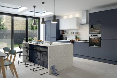 Luna Kitchen from Magnet. An affordable handless look with integrated J Pull doors for a stylish and modern look.