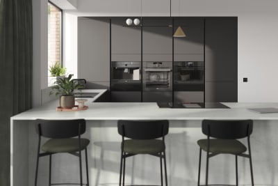 Integra Soho Charcoals is a frameless slab door with integrated handles in a smooth paint finish.