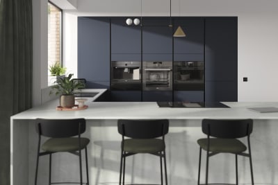 Integra Soho Midnight is a frameless slab door with integrated handles in a smooth paint finish.